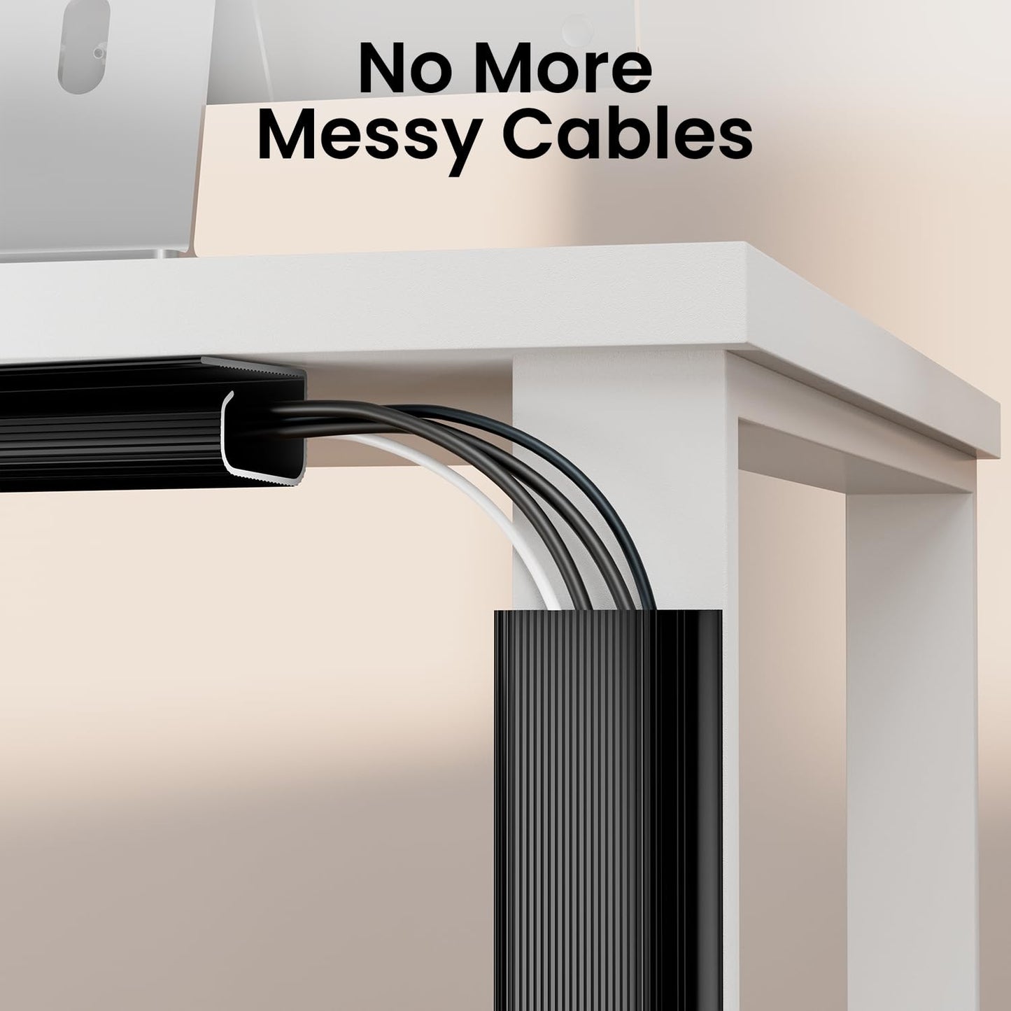 EVEO Cable Management Under Desk Kit (6 Units) - Under Desk Cable Management Cord Hider, Cable Hider Cord Management, Cable Organizer, Cable Raceway | Self-Adhesive 96'' J Channel 6X16 - Black