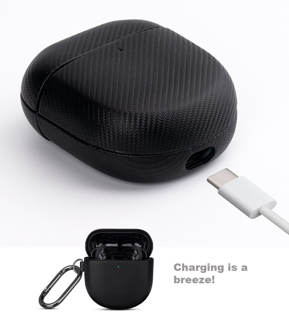 LOPIE Handmade Case for Bose QuietComfort Ultra 2 Earbuds 2025 / Quiet Comfort Ultra Earbuds/QuietComfort Earbud II, Synthetic Leather, Protective Hard Shell Cover with Clip & Cleaner Kit - Black