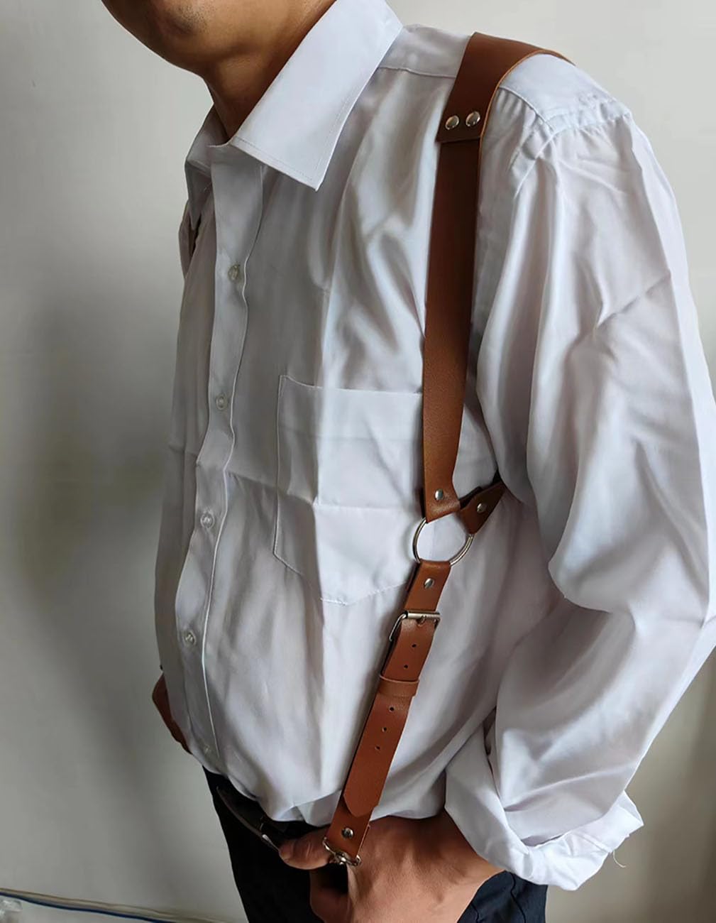 FTmgg@qq Men's Leather Body Chest Harness Suspenders Adjustable Buckle Shoulder Armors Straps Punk Black Belt Club Party Rave Costumes