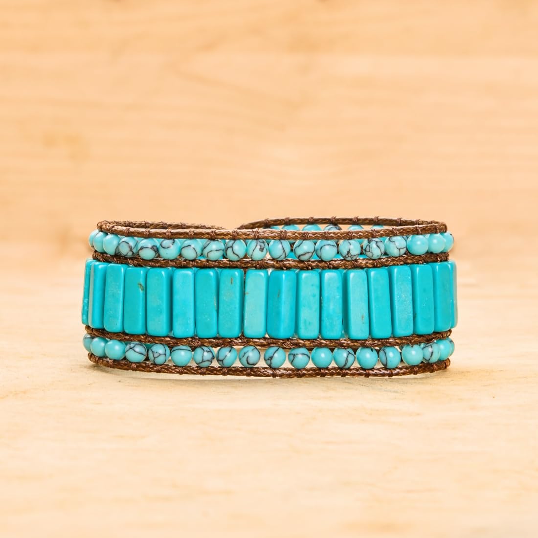 YGLINE Leather Bead Warp Bracelet Beaded Stone Handmade Gemstone Jasper Leather Cuff Bracelet