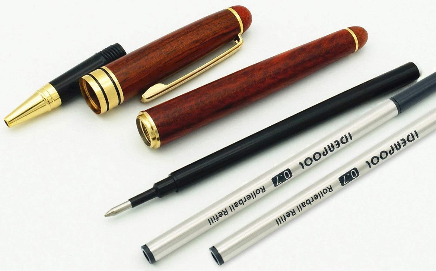 IDEAPOOL Luxury Rosewood Ballpoint Pen Writing Set - Extra 2 Black Refills - Elegant Fancy Nice Gift Wood Pen Set for Signature Executive Business Journaling