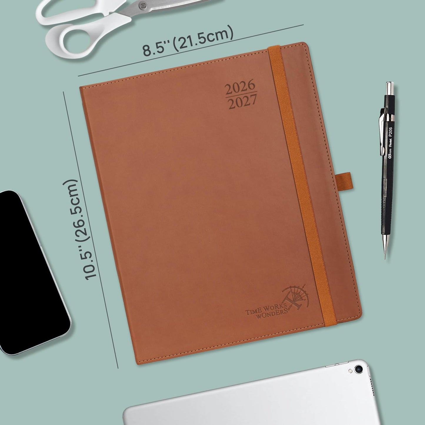 POPRUN Planner 2026-2027, Large-8.5" x 10.5", Academic Planner 2026-2027 Weekly and Monthly (July 26-June 27) Hourly Appointment Book with Inner Pockets, Leather Soft Cover, 100GSM - Brown