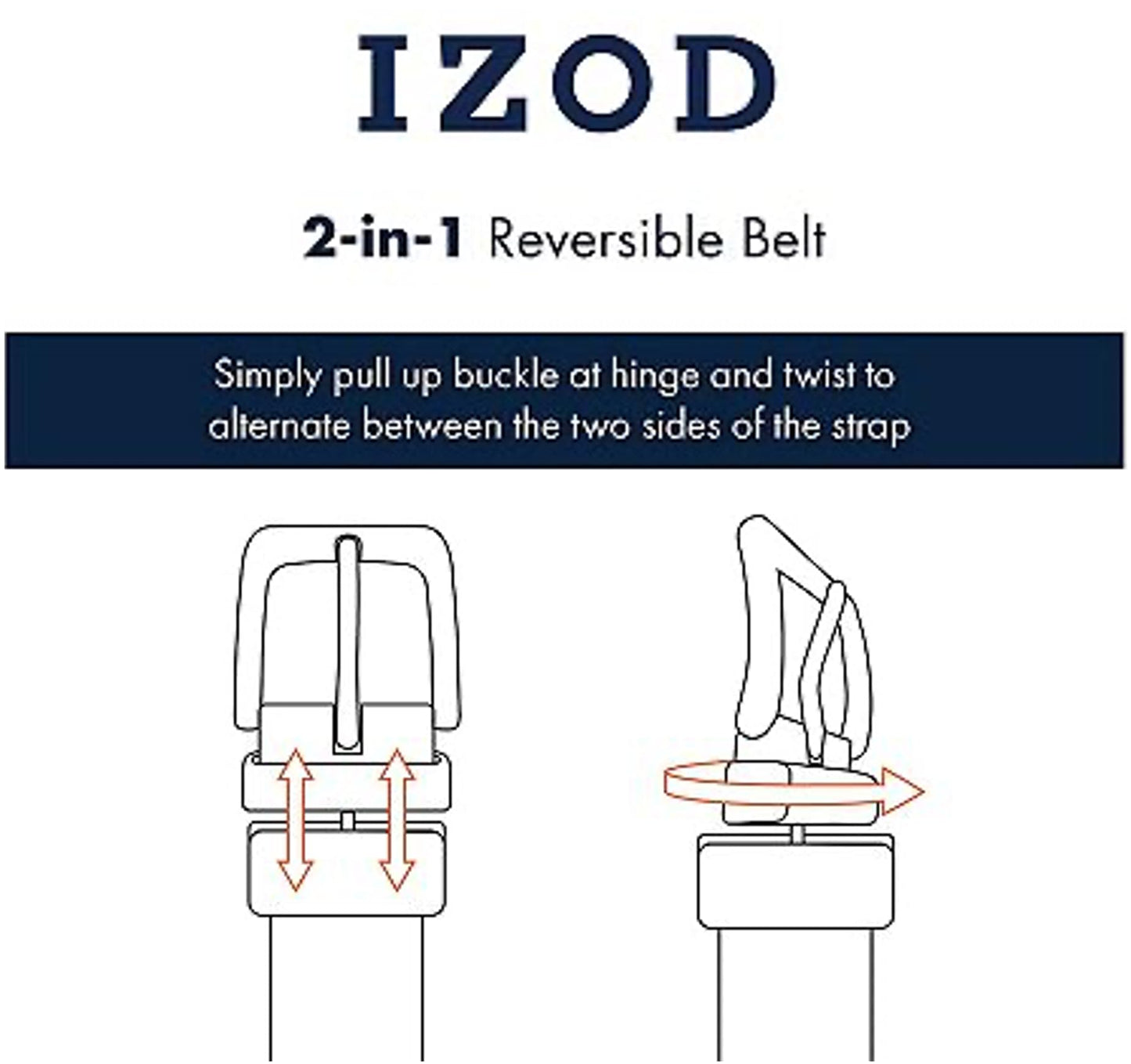 IZOD, Mens, Reversible Leather Belt, Brown, 42/44