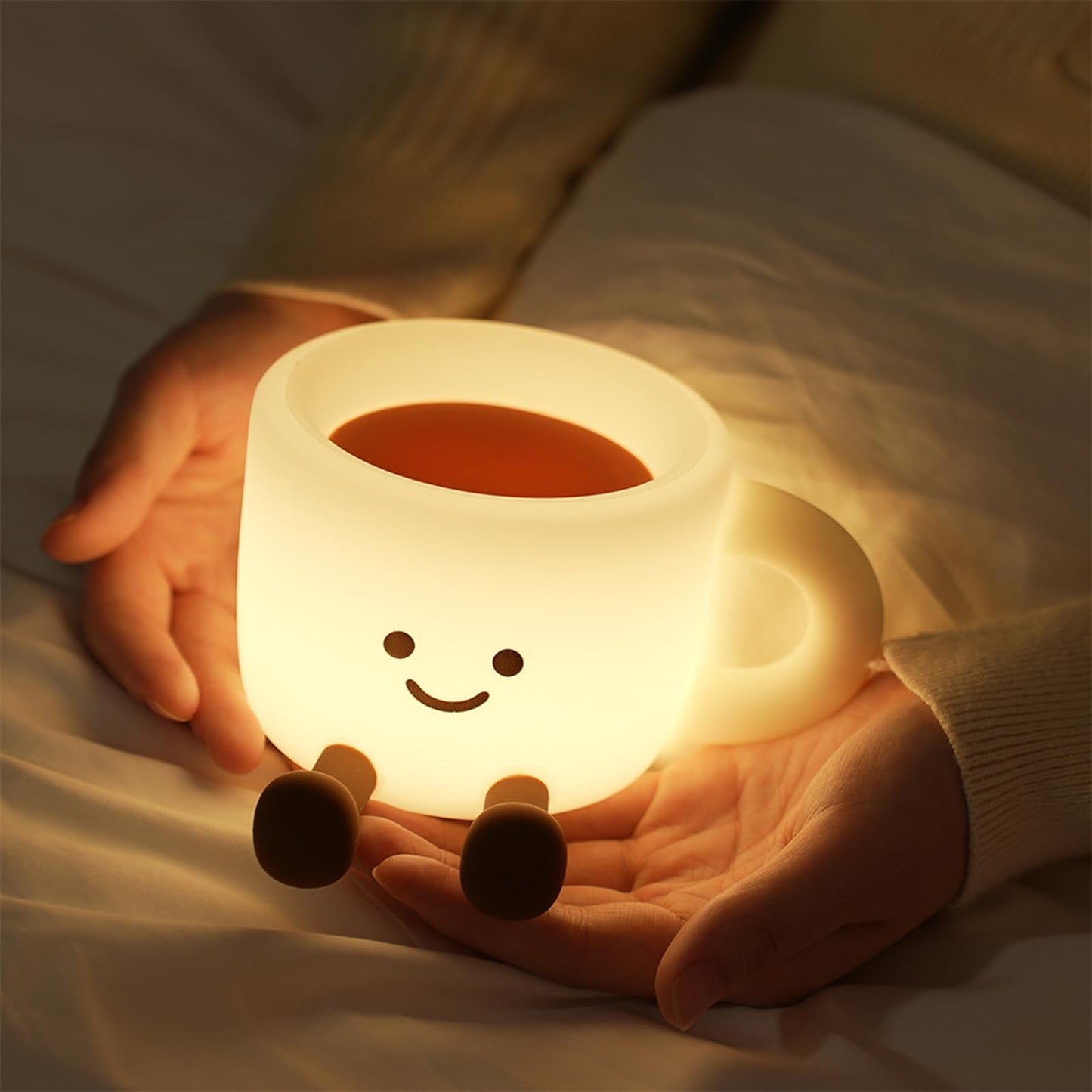 Yesinaly Coffee Cup Night Light - 7 Color Changing Dimmable Warm Light, Touch Control Bedside Lamp with Timer, Rechargeable Portable Mood Light for Nursery, Bedroom, Gift
