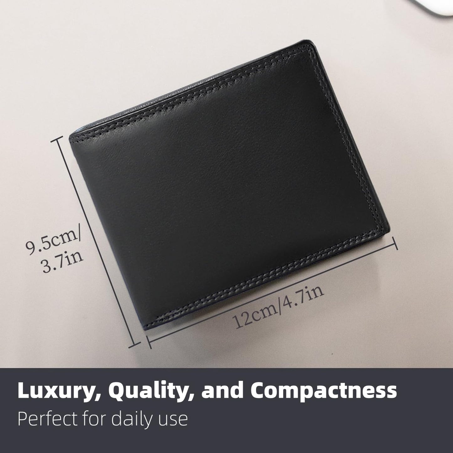 KAIDUCHKDC Mens Trifold Wallet with 3 ID Window & 15+ Card Slots, PU Leather Bifold Wallet for Men, Multi-Card Holder with Double Stitched for Business Travel, Black