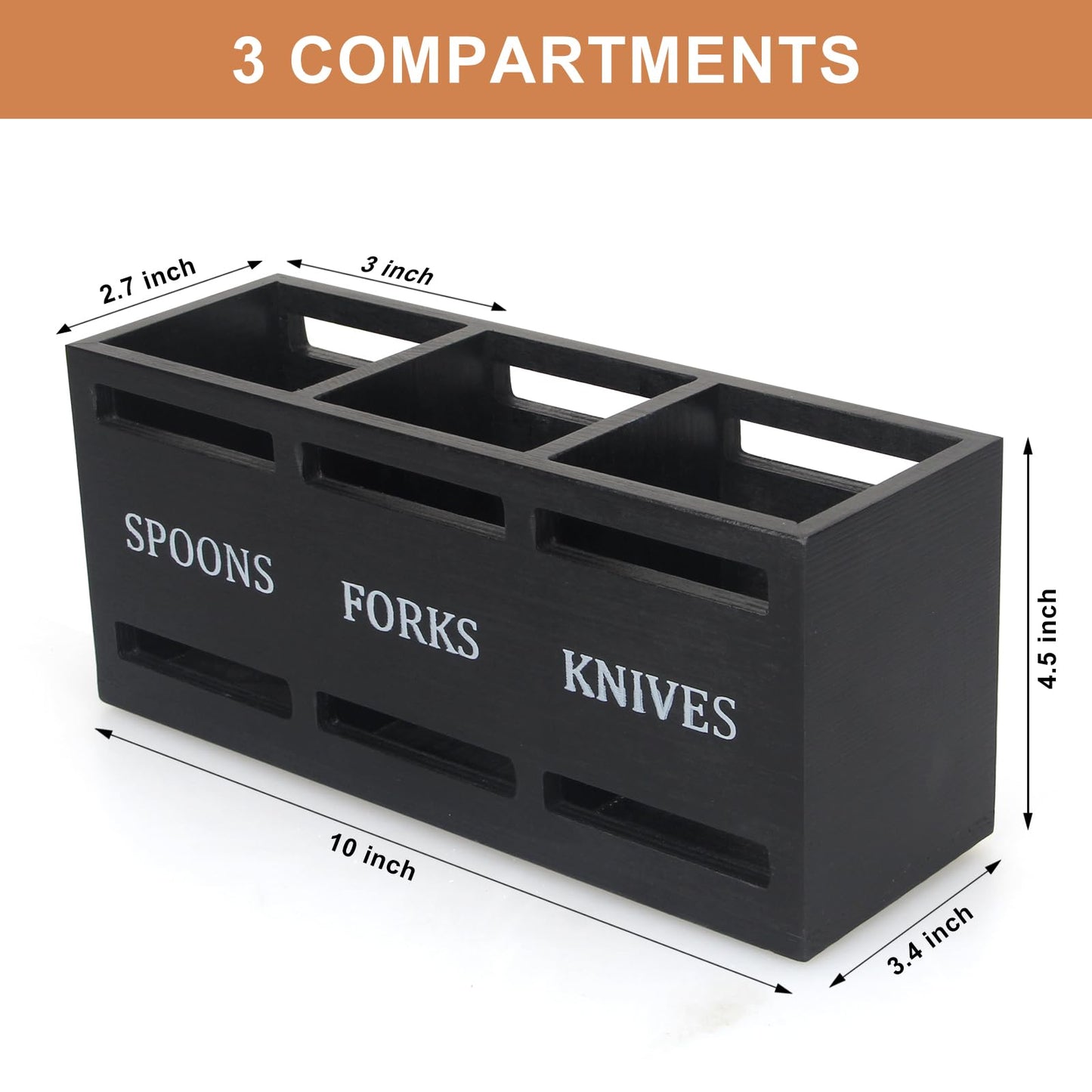 Ayiaren Wooden Silverware Caddy Flatware Cutlery Holder Wood Silverware Organizer Containers Small Black Kitchen Utensil Holder for Countertop Spoon and Fork Holder Flatware Utensils Caddy for Party