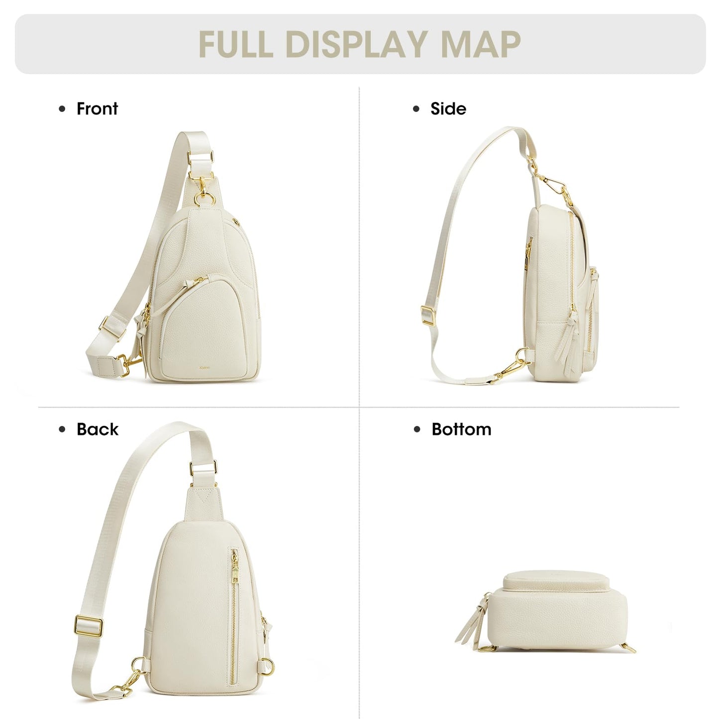 Kattee Sling Bag for Women, Leather Fanny Packs Crossbody Purse, Small Chest Bag with RFID Blocking, Beige