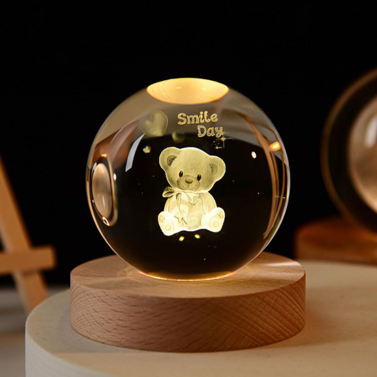 yingpei.KJ 3.14-inch 3D Animal Creative Crystal Ball for Girlfriend, Wife, Mother, Couple, Children Christmas Gift Crystal Glass Ball Base Lighting (Little Bear)