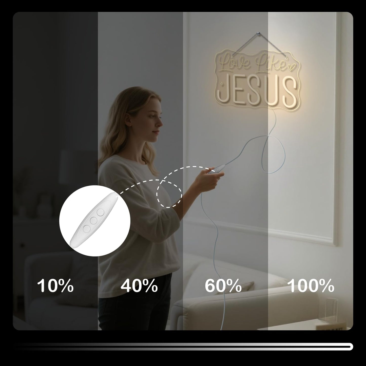 Horseneon Love Like JESUS Neon Sign - Scripture LED Wall Decor for Churches, Home Altars & Christian Gifts, USB-Powered Adjustable Brightness, Faith-Based Lighting