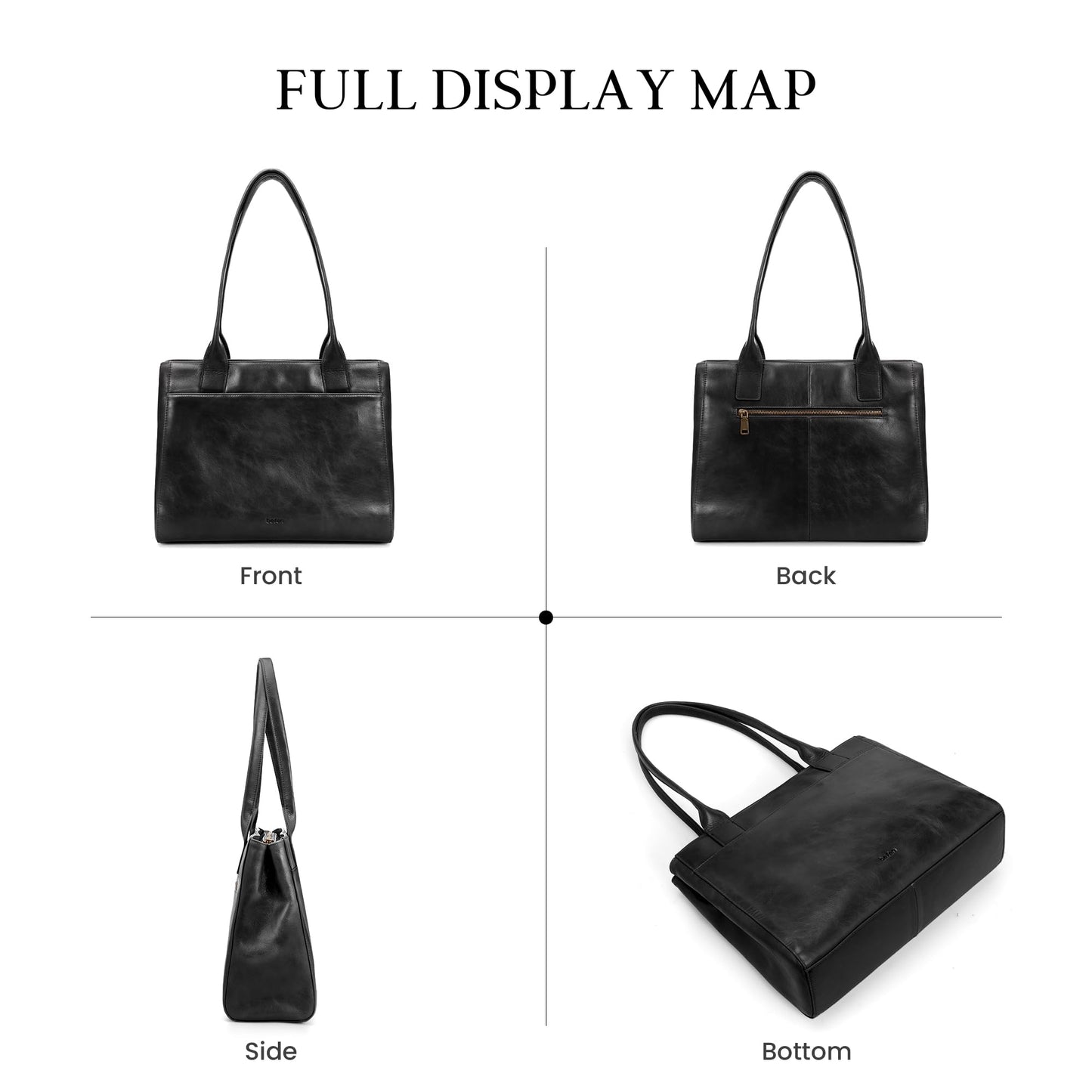 befen Genuine Leather Tote Bag for Women Small Black Work Tote Bag with Zipper Soft Leater Purse with Multi Compartments Work Handbag for Travel Designer Womens Purses and Handbags for Everyday