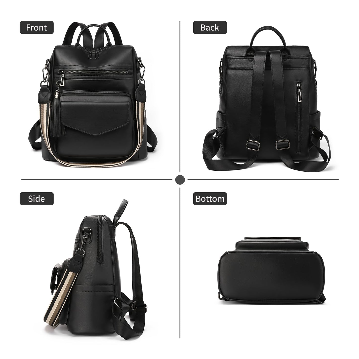 GAEKEAO Backpack Purse for Women Fashion Leather Designer Travel Backpack Purses Convertible Shoulder Bag with Wristlet (Shiny Black)