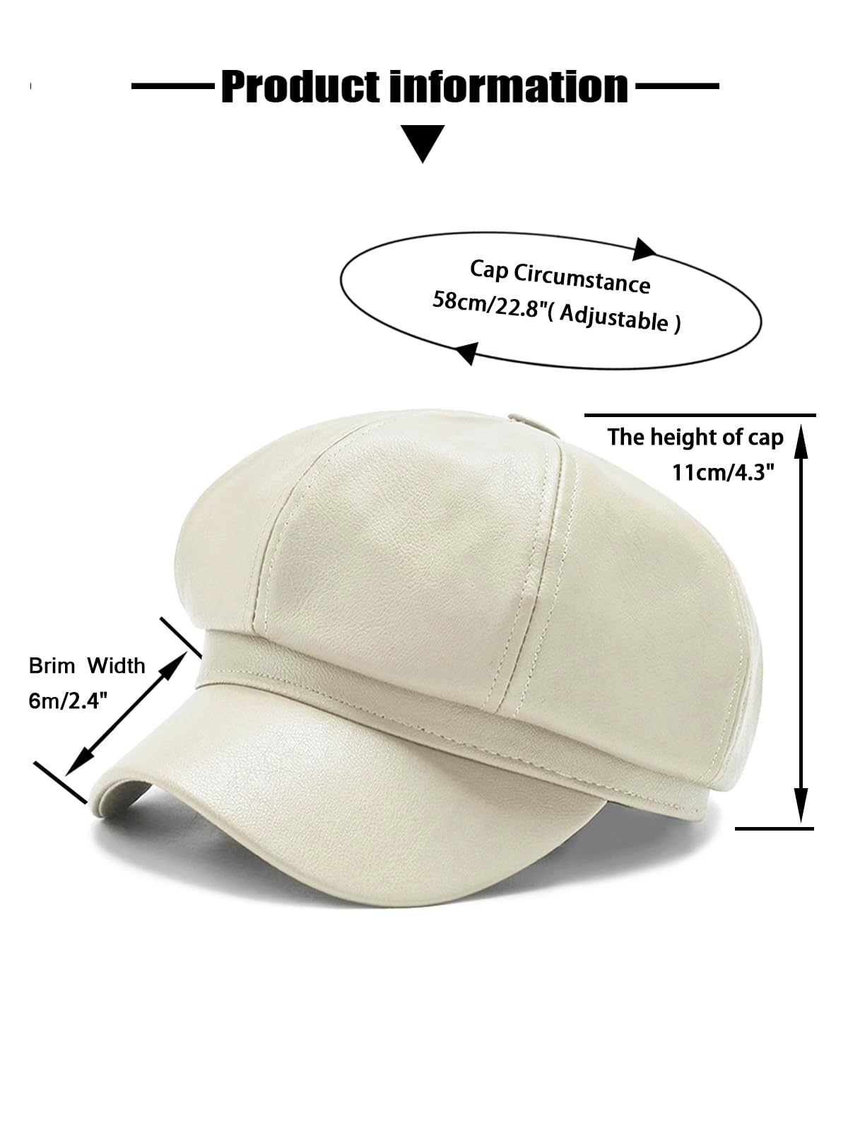 Nanwansu Women Fiddler Cap Newsboy Hat PU Leather Visor Beret Cap Paperboy Gatsby Hat Beige