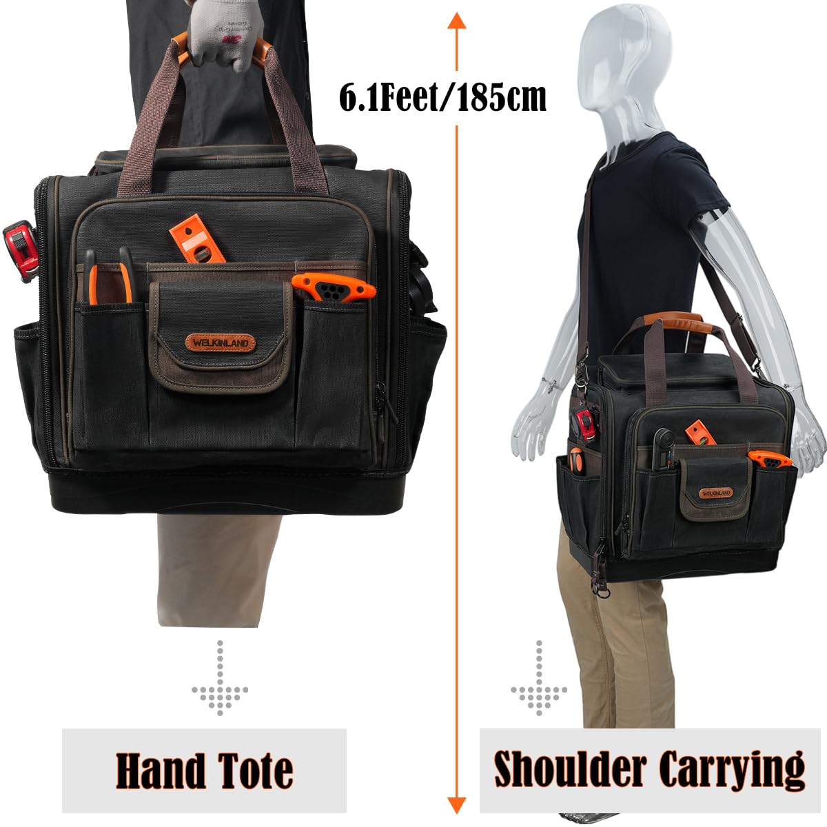 WELKINLAND 54Pockets Electrician Tool Bag, Heavy-Duty Hard Bottom Tool Bag, WaterProof Waxed Canvas Tools Bag, Technician Tool Bags, HVAC Tools Bag For professionals