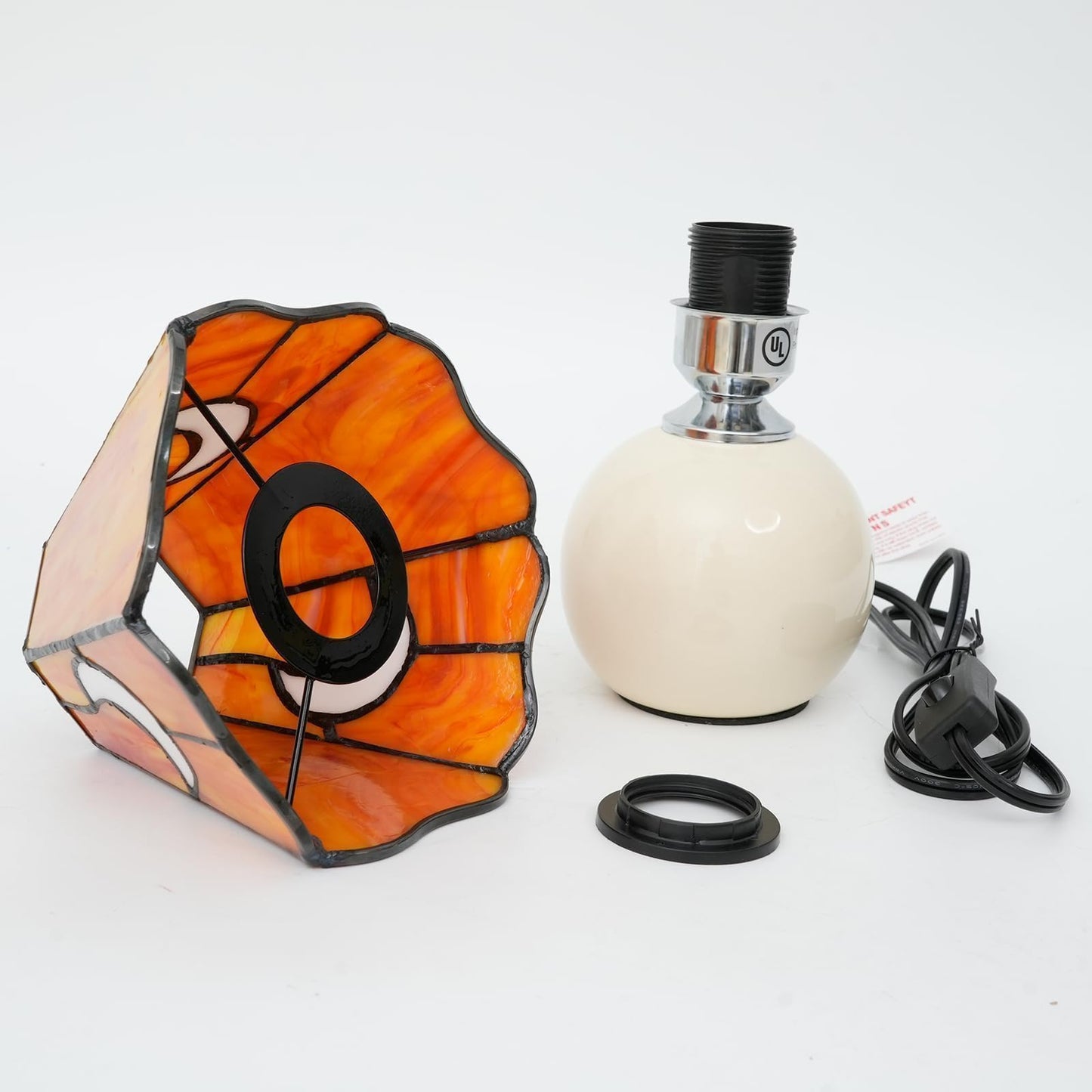KIPHEPI Tiffany Style Bedside Table Lamp Stained Glass Moon Mushroom Lamp for Bedroom Small Nightstand Lamps for Home Decor Living Room Bedroom Study Nursery Dorm, Orange