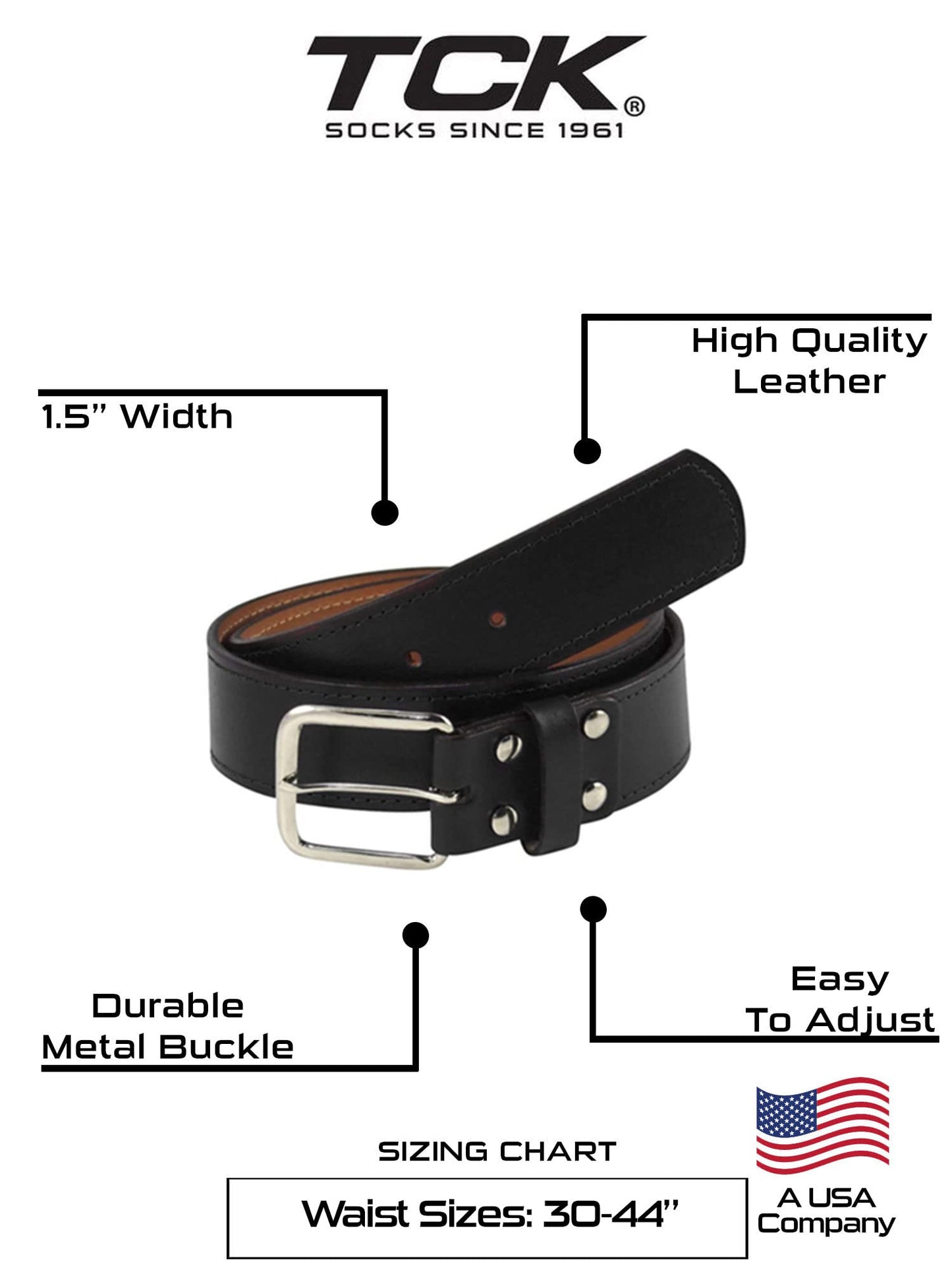 TCK Leather Sports Belt: Pro-Style Uniform Belt for Baseball & Softball (1.5") | Black, Size 30