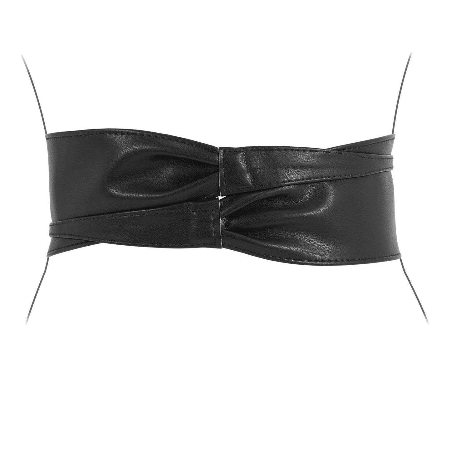 WHIPPY Women Obi Waist Belt Faux Leather Wide Wrap Around Bowknot Belt Ladies Waistband Belts for Dress Black, S