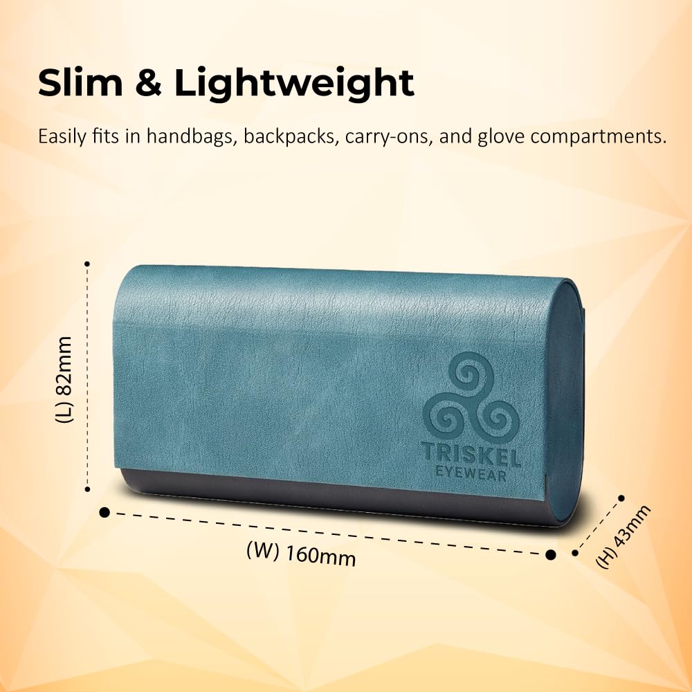 TRISKEL EYEWEAR 2-Frame Sunglasses Case – Premium PU Leather Protective Case for Men & Women, Travel Storage for Two Glasses (Charcoal Grey & Teal Grey)
