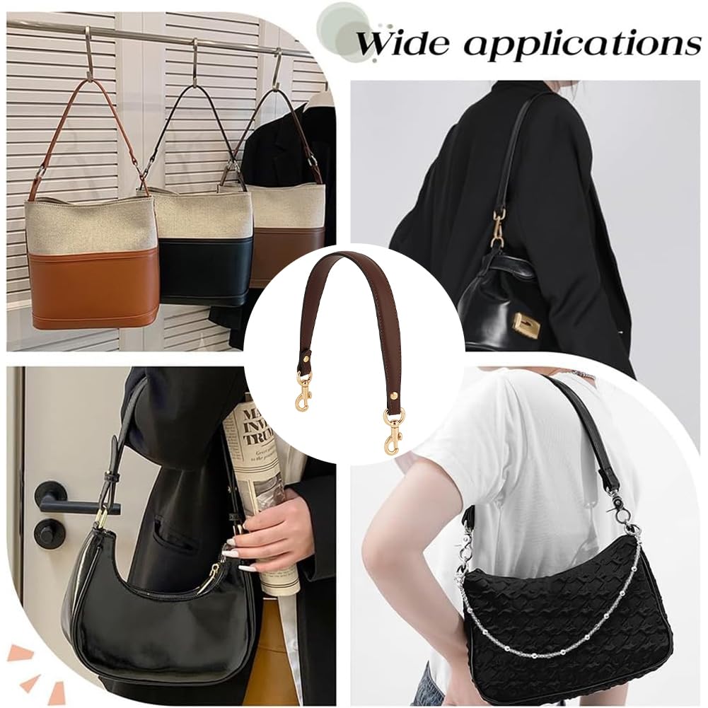 PH PandaHall 20.3 Inch Imitation Leather Bag Strap, Short Purse Strap 1 Inch Wide Bag Strap Replacement Bag Handle Handbag Strap with Golden Clasp for Women DIY Underarm Bag Handbag, Coffee Color