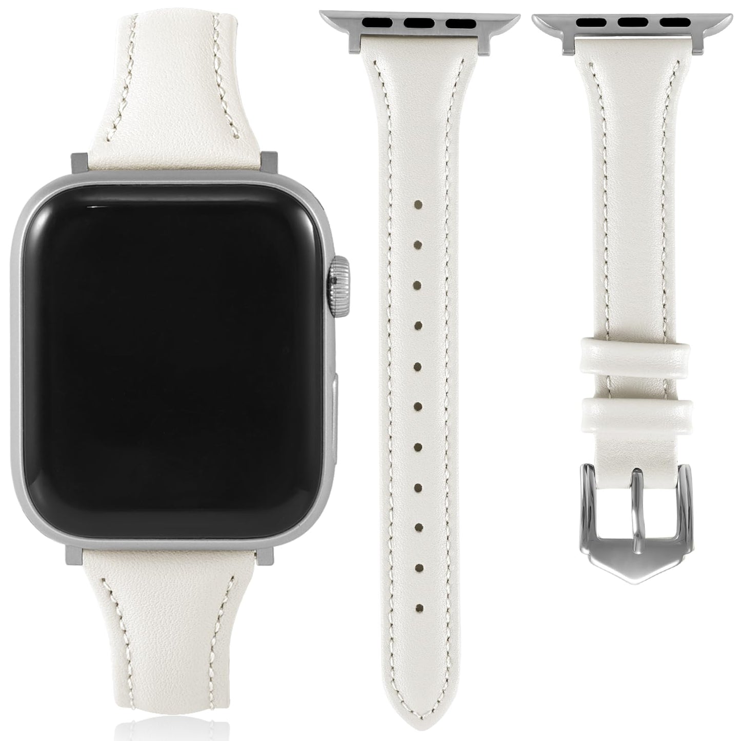 Slim Soft Genuine Leather Bands Compatible with Apple Watch Band 42mm 44mm 45mm 46mm 49mm for Women, Dressy Durable Leather Replacement Strap for iWatch Ultra1/2/3 SE1/2/3 11 10 9 8 7 6 5 4 3 2 1