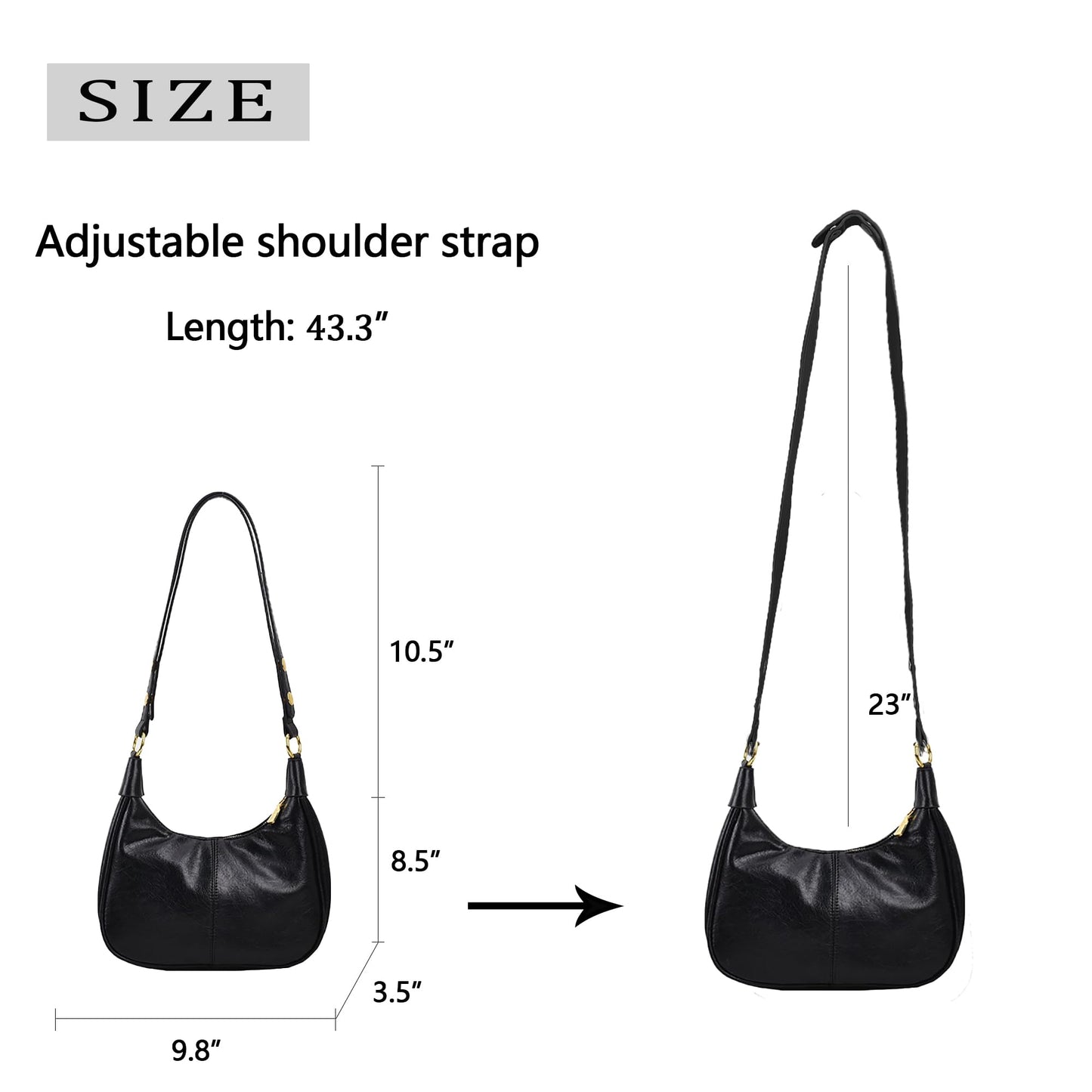 JYG Small Hobo Bags for Women Retro Crescent Black Shoulder Purse Fall Soft Crossbody Handbag 2026