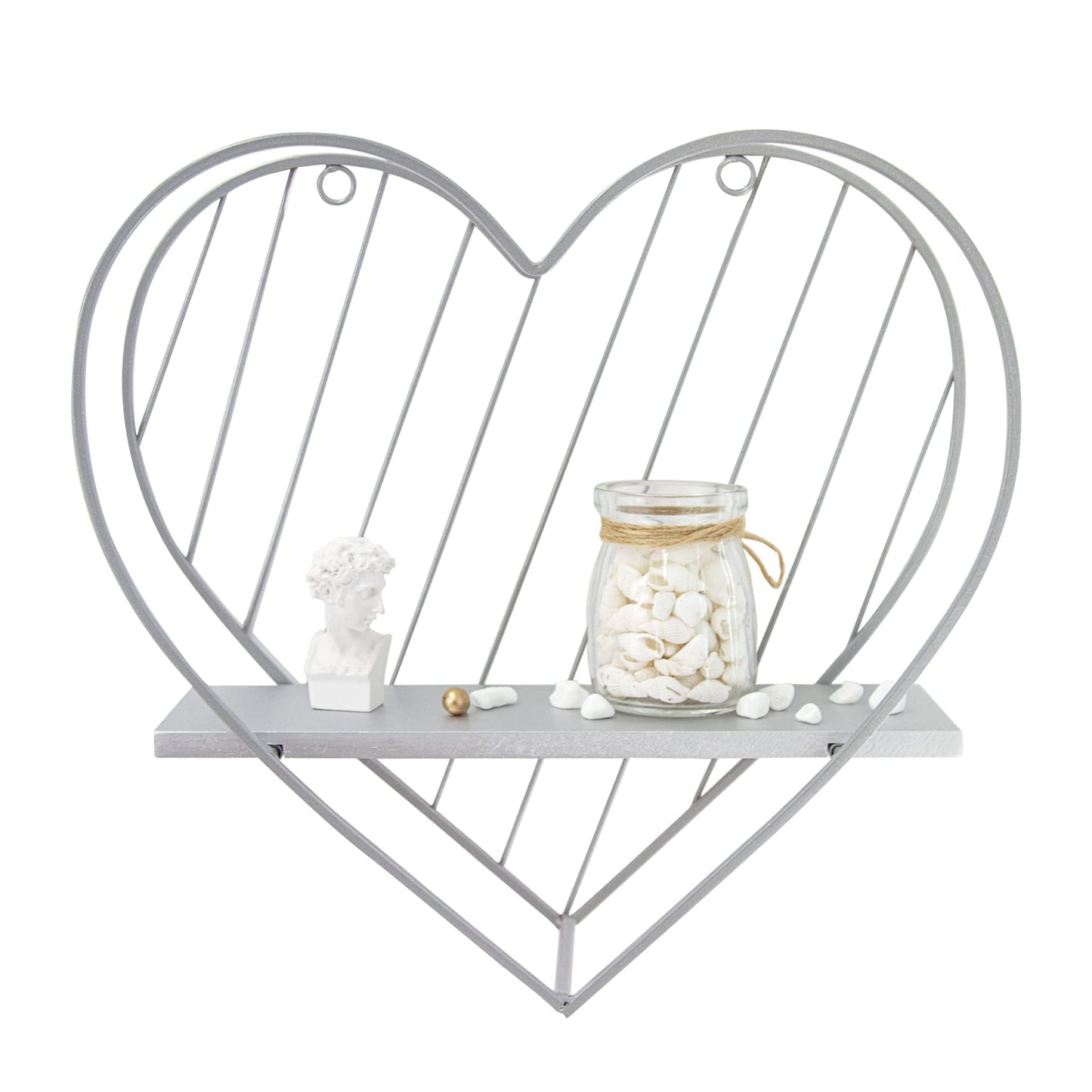 Afuly Wall Shelf Metal Grey Floating Shelves Heart Design Small Shelf Storage Rack Modern Romantic Farmhouse Style Cute Fancy Unique Nursery Room Bathroom Bedroom Wall Decor