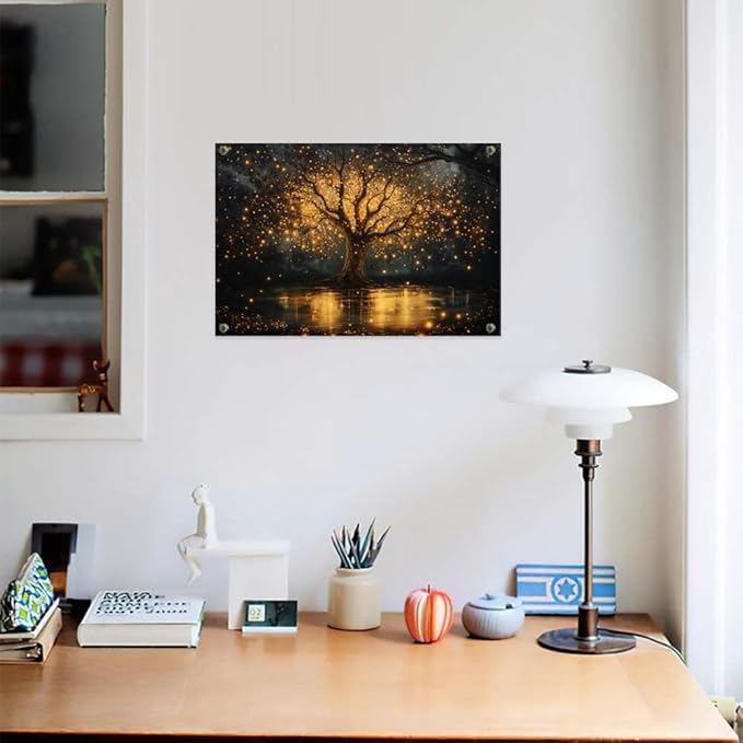Yesad Tree of Life Canvas Wall Art, Spiritual Wall Art Fairy Lights Prints Landscape Painting Wall Décor for Living Room Bedroom Farmhouse Housewarming Gift (Unframed,18”x12”, Tree7)