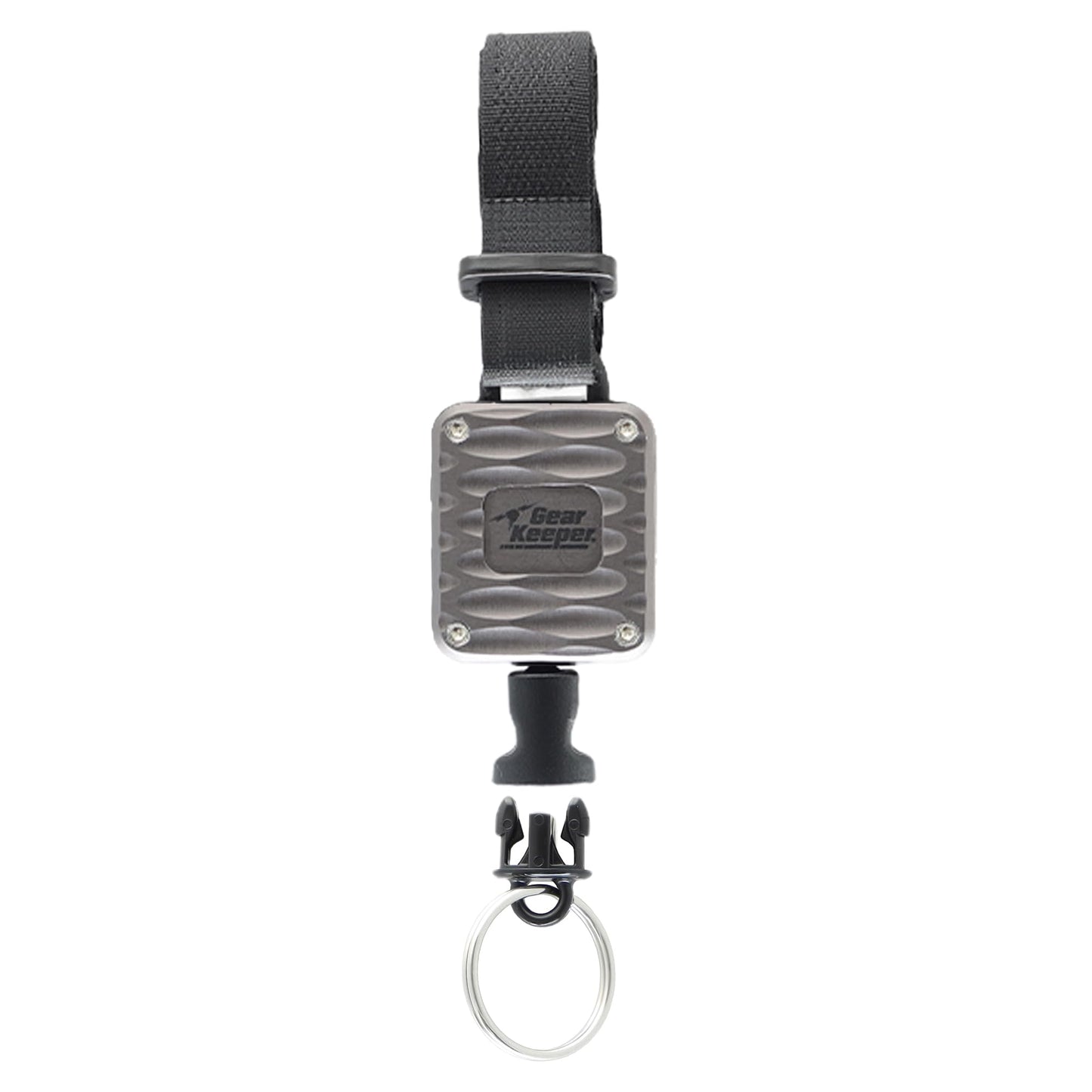 Gear Keeper Aluminum Micro Handcuff Key Retractor - ID Badge, Handcuff & Retractable Key Ring W/ Hook & Loop Strap - Ideal Police, Security, Correctional Officer Accessories - USA Made (Gray)