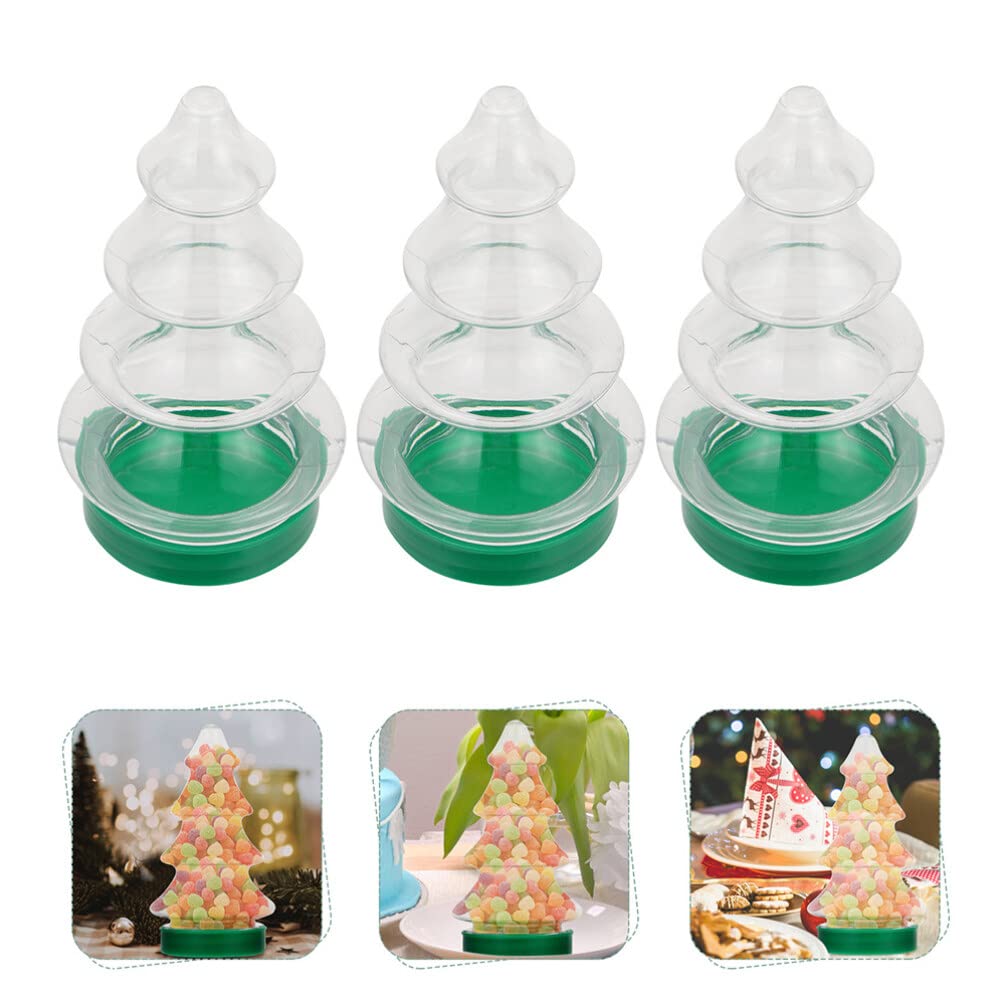 ABOOFAN 6pcs Christmas Tree Shaped Candy Boxes Clear Plastic Container Fillable Ornament Xmas Cookie Jars With Lid Biscuits Sweets Jars