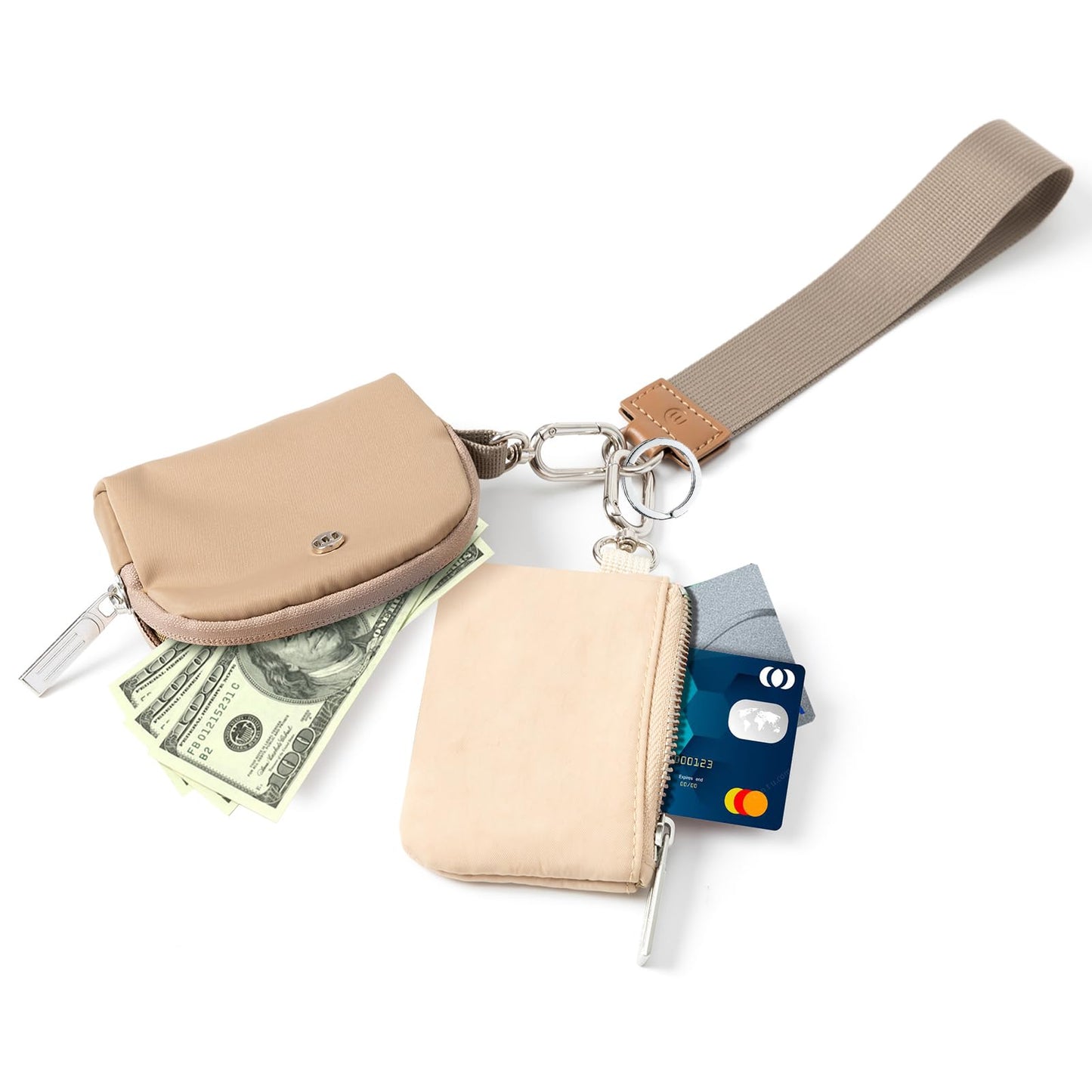 Keychain Wallet Mini Zip Around Wristlet Wallets for Women Detachable Dual Pouch Wristlet Portable Coin Purse Small Wallets