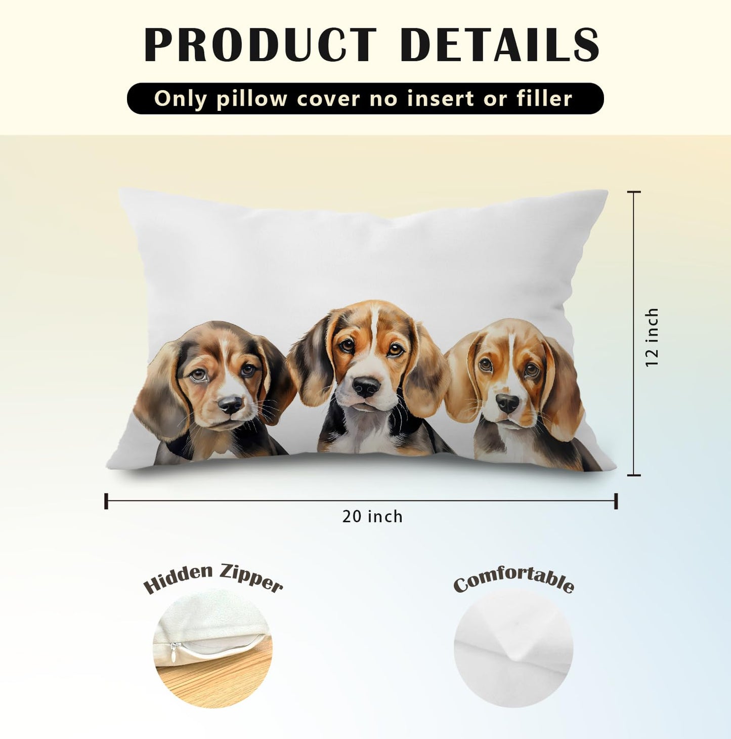 JINYO Beagle Pillow Covers 12x20, Beagle Lover Gifts, Dog Lover Mom Gifts Pillow Covers for Couch Bed Living Room Bedroom, Dog Home Room Decor