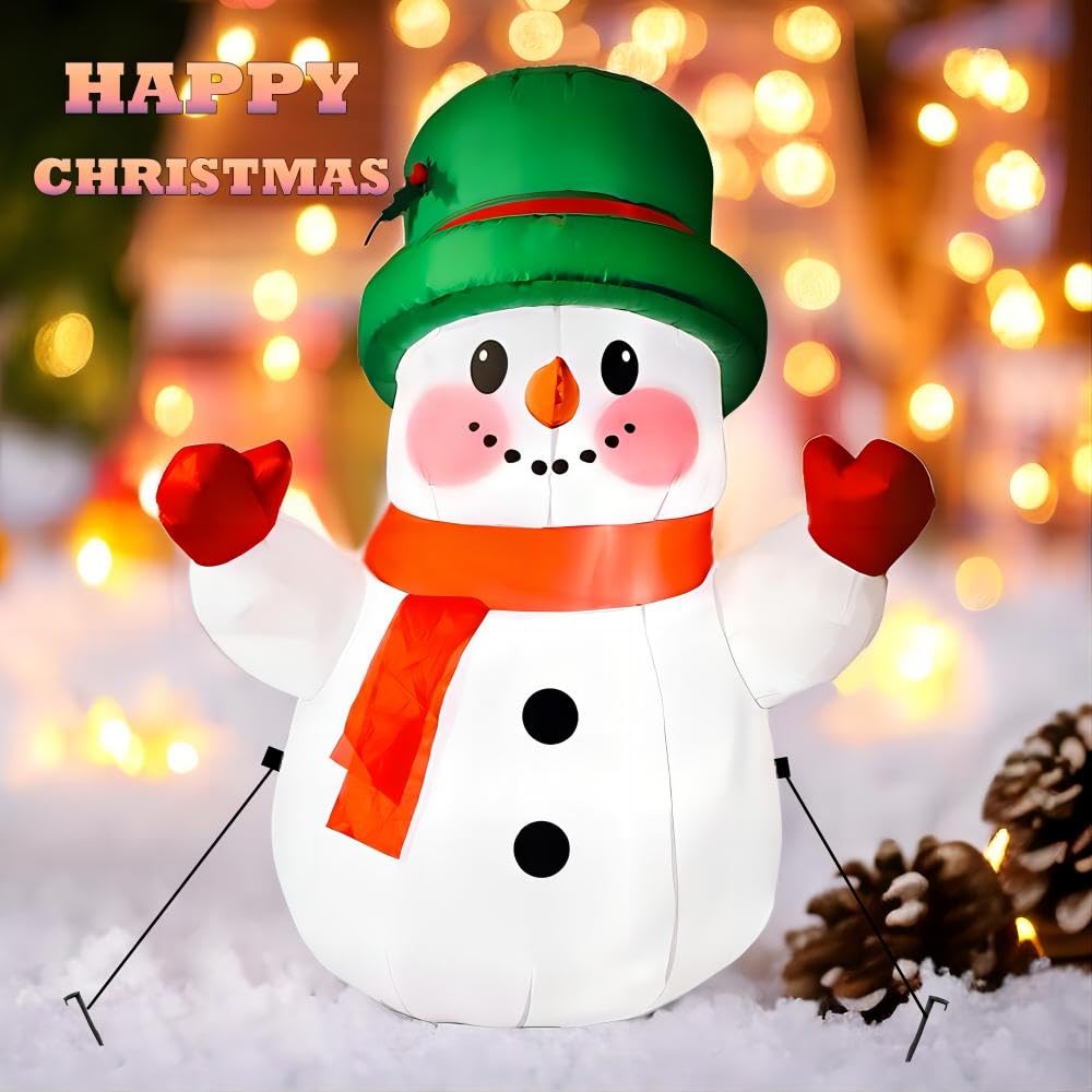 4ft Christmas Inflatables Snowman Outdoor Decorations, Blow up Snow Man Yard Decor Built-in Bright LED Light Wear Magic Hat, Holiday for Garden Patio Lawn Party Xmas Gifts (4ft Snowman)