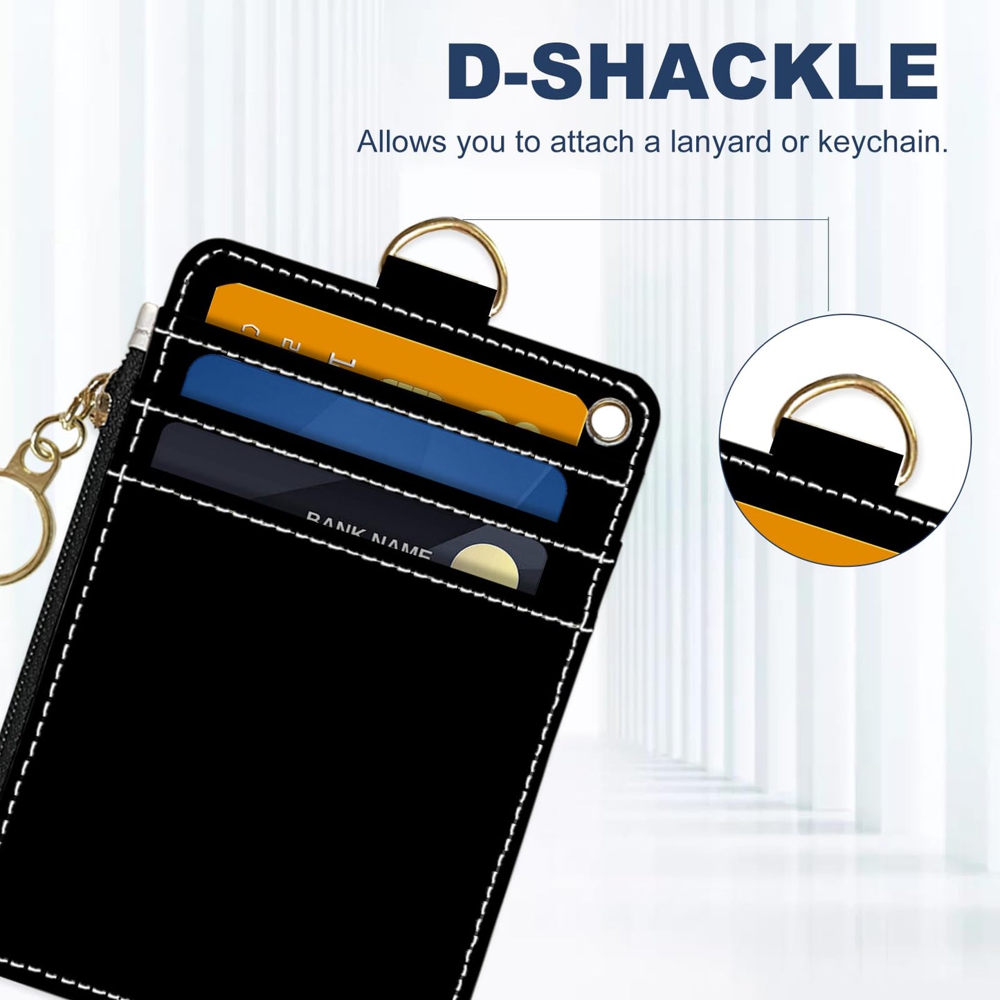 DATOUCAT Slim Wallet Credit Card Holder, Black, RFID Wallet Women Cute Small Front Pocket Wallet With Zipper, PU Leather Thin travel RFID Blocking Card Case ID Window,Ladies Gifts