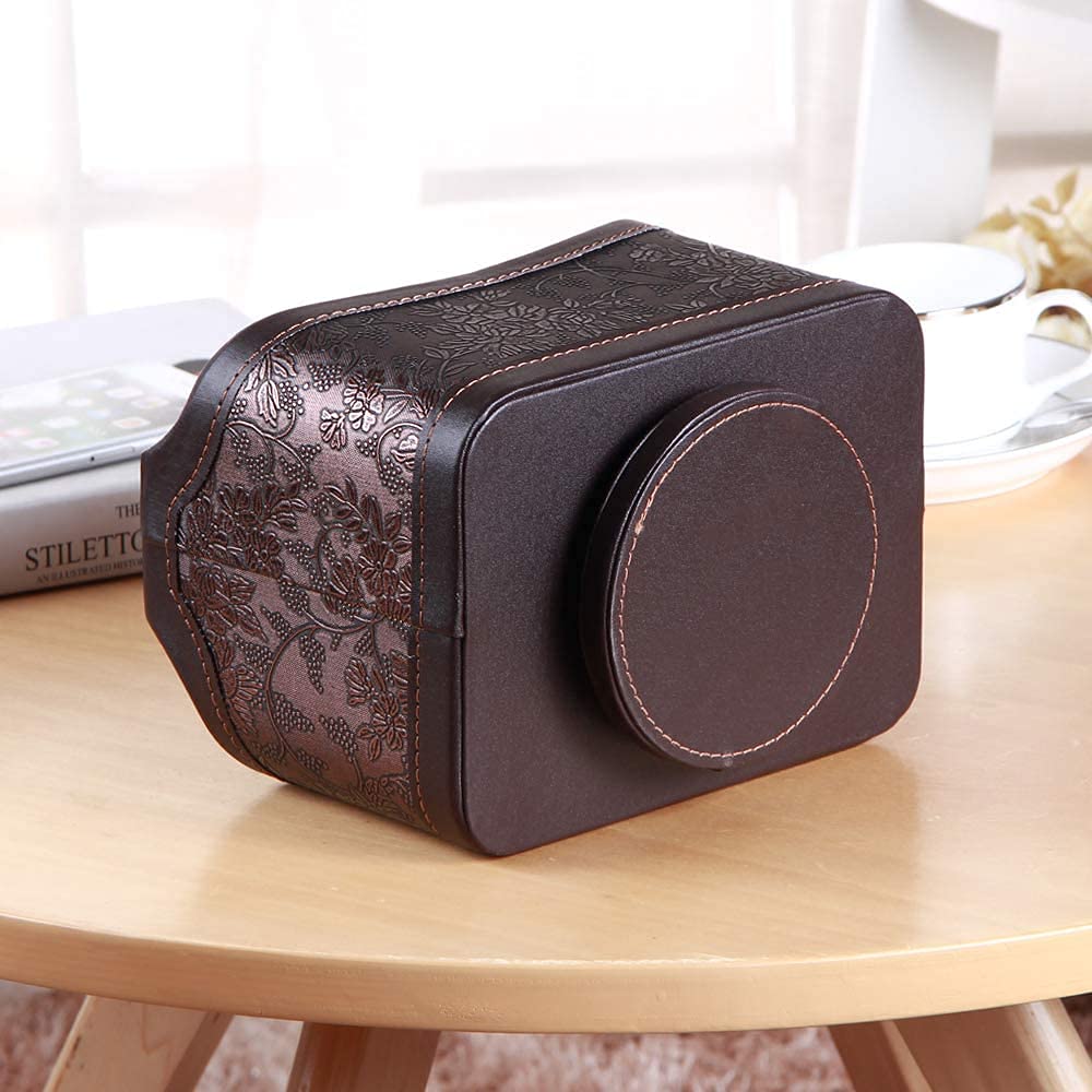 Arniche PU Leather Remote Control Organizer with 360° Spinning Design,Desk Organizer for TV Remote,Phone,Pen,Glasse,Mail,Tablet,Calculator,Controller-Home & Office Storage Caddy (Antique Brown) 