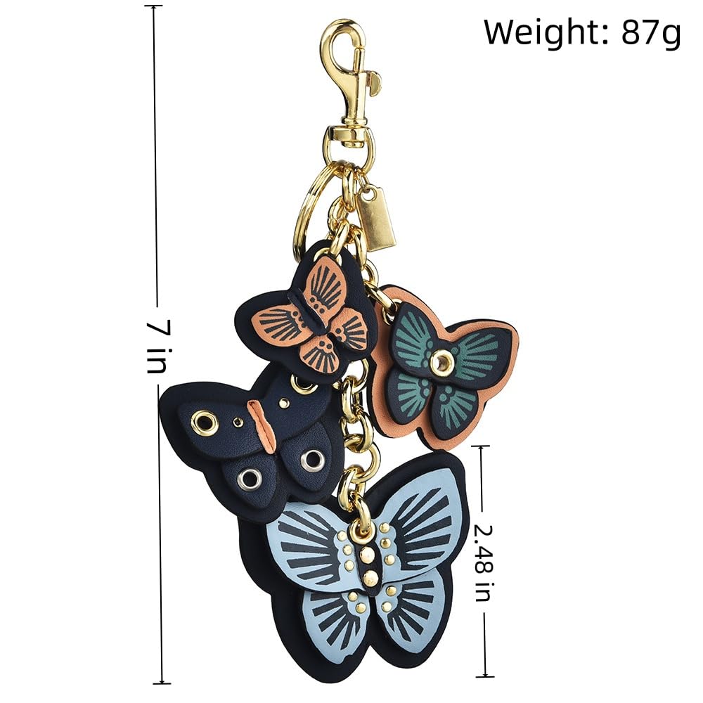 BIBOBIYB Leather Butterfly Bag Charm, Cute Vibrant Color Insect Theme Purse Charm for Handbags, Women’s Leather Keychain Accessory for Backpacks & Purses,Car,Key