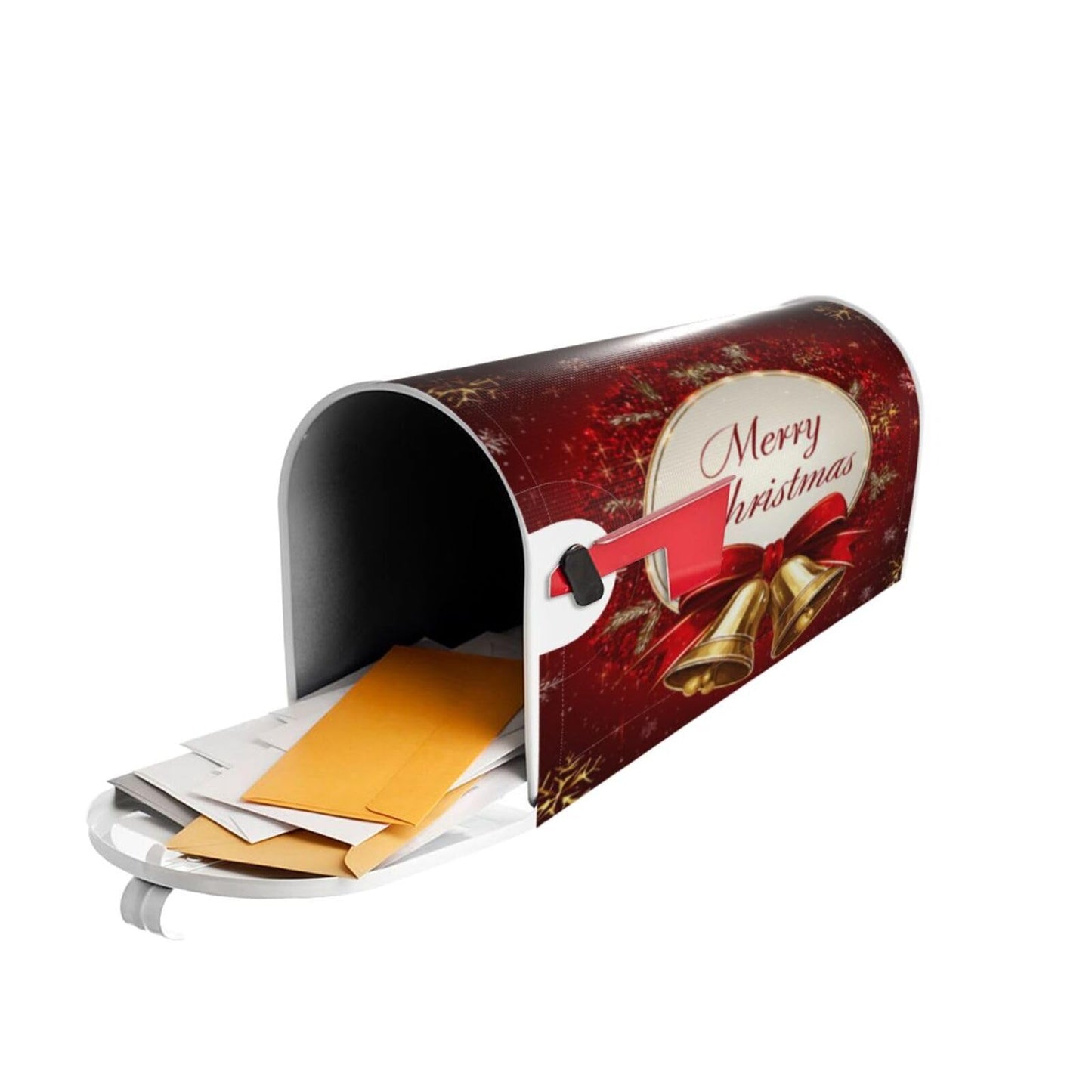 Festive Magnetic Mailbox Cover Red Christmas Bell Pattern Outdoor Mailbox Protector Holiday Seasonal Decorative Garden Yard Home Large Size 25.5 x 21 Inch