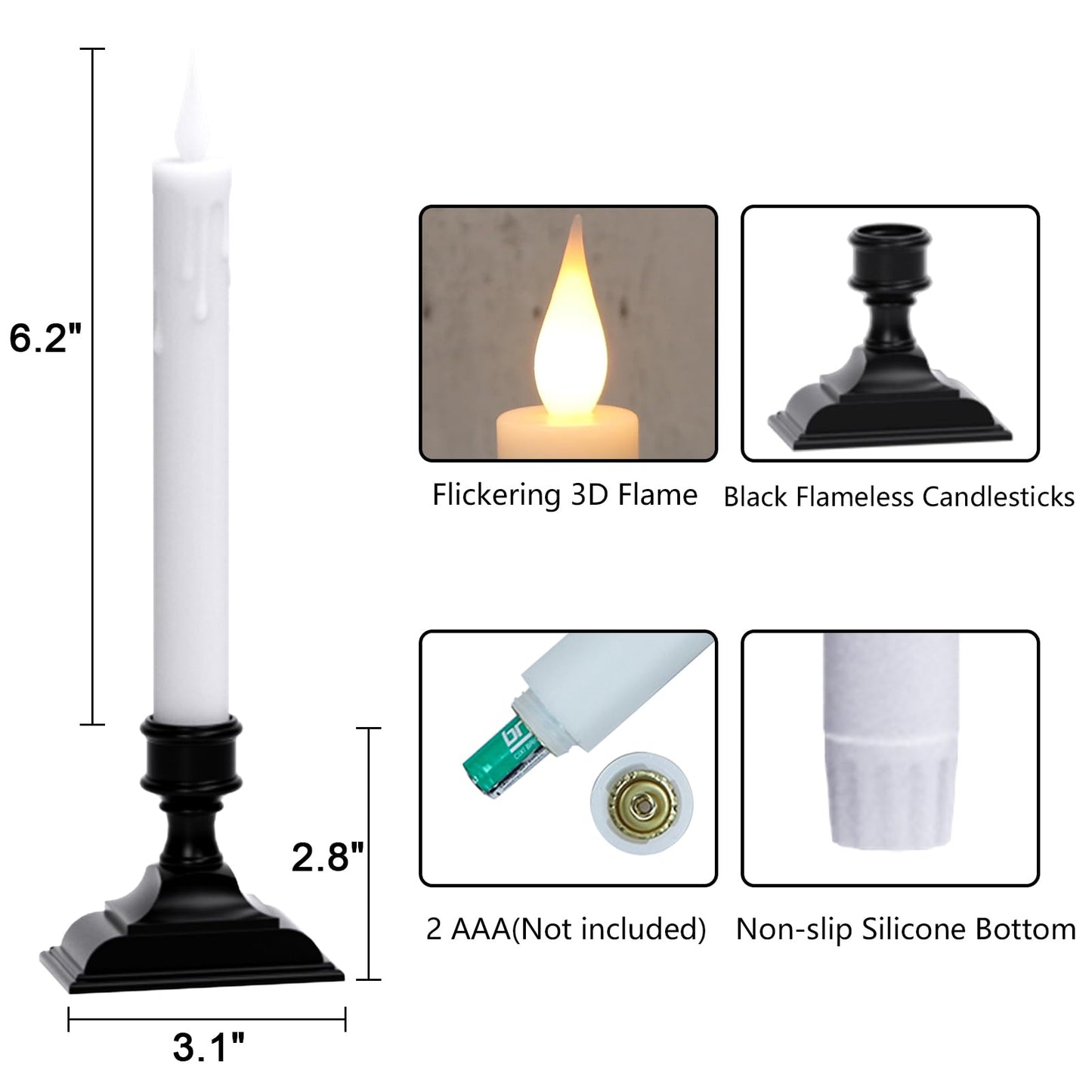 GenSwin Window Candles Battery Operated with Timer, Flameless Taper Candles, Black LED Window Taper Candlesticks Remote, 4 Pack Flameless Candlesticks with Suction Cups for Halloween Christmas Decor