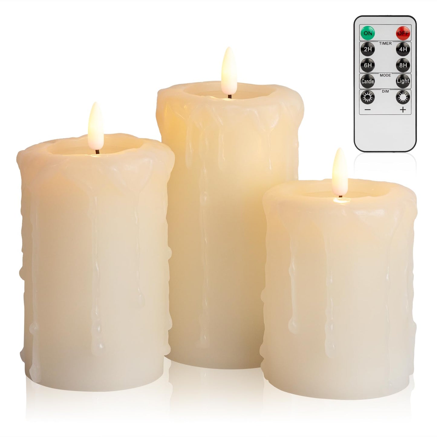 ANGELLOONG Flameless Candles with Remote, 3 Pack Battery Operated LED Candles, Flickering Fake Drip Pillar Candle Set for Home Decor, Mantel, Christmas Decor