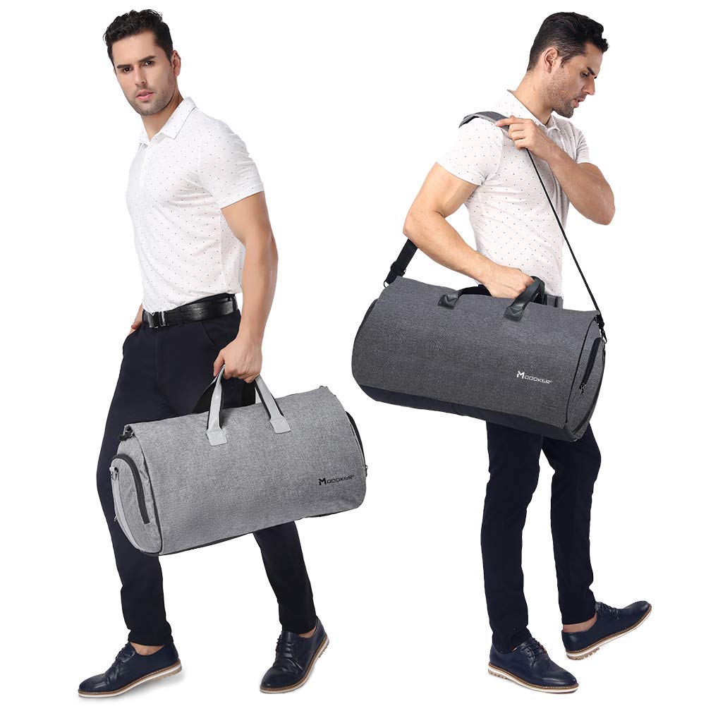 Modoker Convertible Garment Bag with Shoulder Strap, Carry on Garment Duffel Bag for Men Women - 2 in 1 Hanging Suitcase Suit Travel Bags, Black