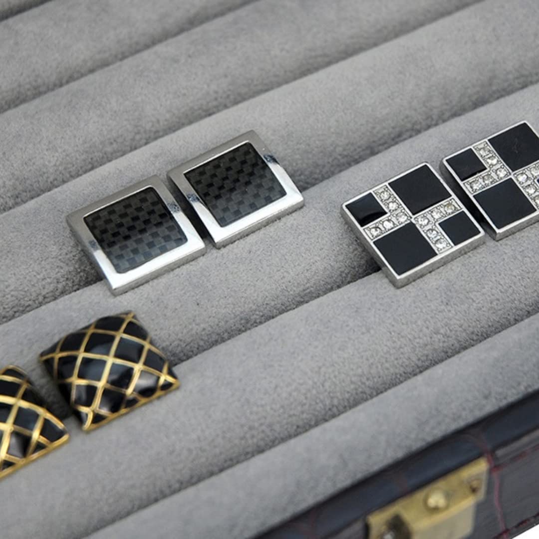 Decorebay Iconic Vegan Crocodile Leather Cufflink, Ring Storage Box and Organizer