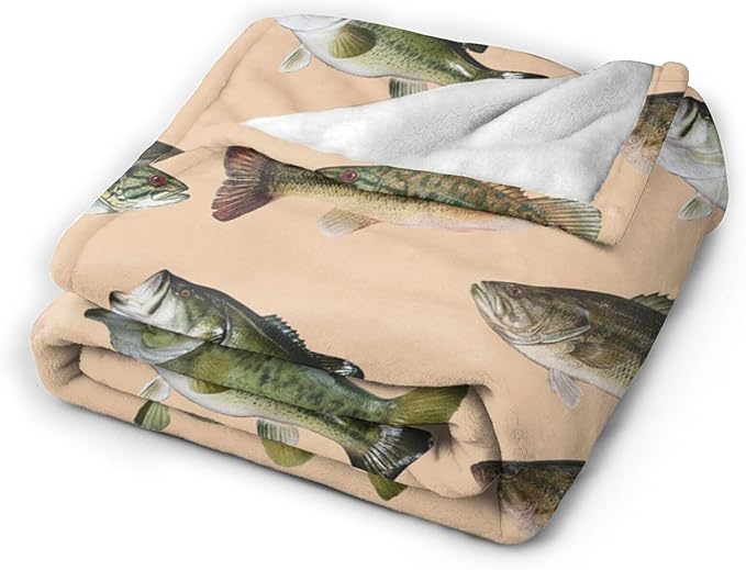 Fish Bass Blanket Decor Gifts for Fishing Lovers Flannel Fleece Fuzzy Throw Blanket Soft Warm Cozy Plush Ocean Animal Blanket for Bed Couch Living Room Stuffed Decoration for Kids Adult Man 60"x50"