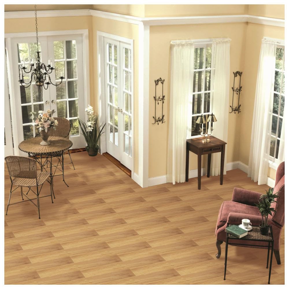 Tivoli II Self Adhesive Vinyl Floor Planks, 10 Pack - 6" x 36", Maple - Peel & Stick, DIY Flooring - Natural Wood Grain Feel for Kitchen, Dining Room & Bedrooms by Achim Home Decor