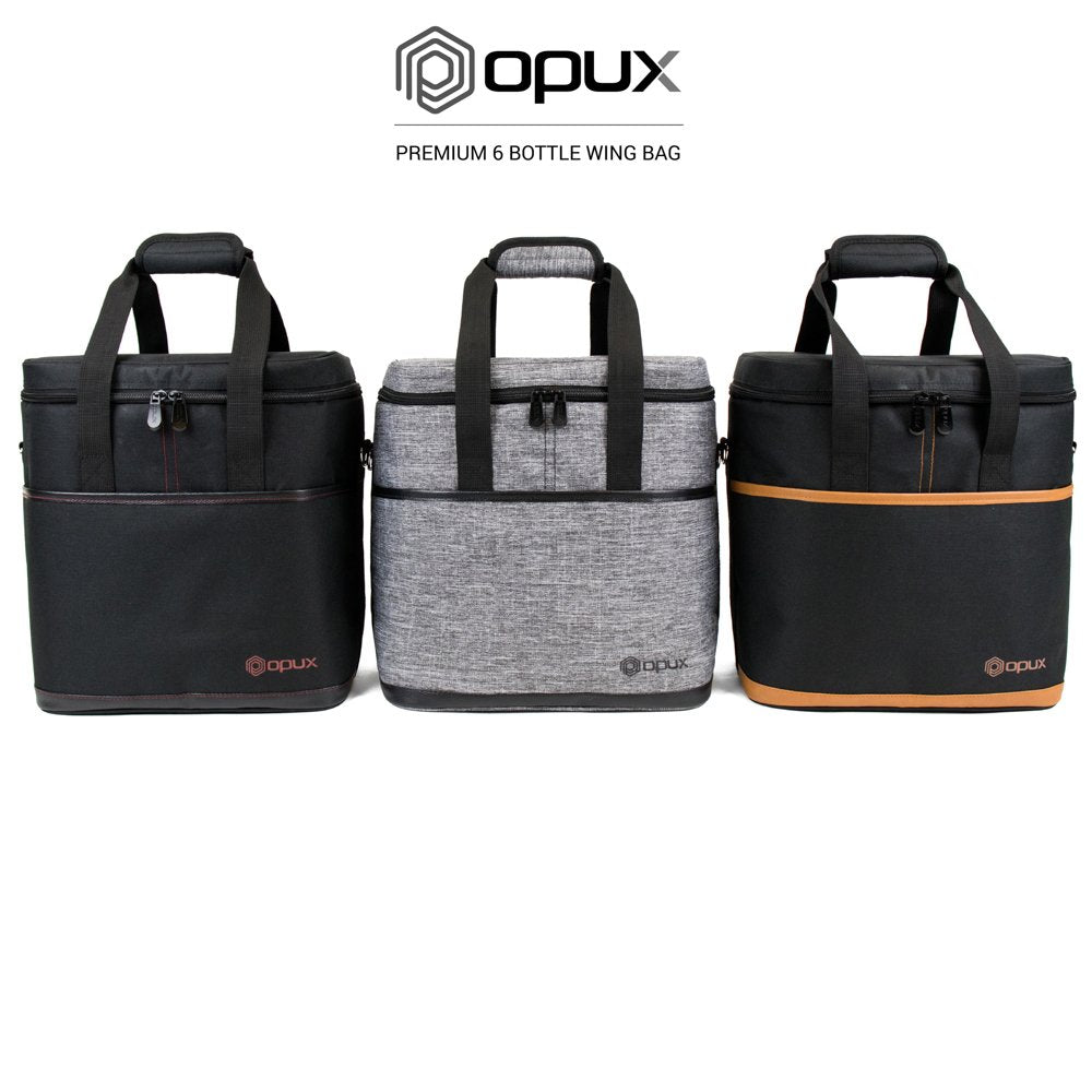 opux 6 Bottle Carrier Tote | Insulated Padded Wine Cooler Bag for Travel. Picnic, BYOB | Portable Leakproof Wine Tote Bag for Dinner, Party, Christmas, Wine Gift for Women, Men (Brown)