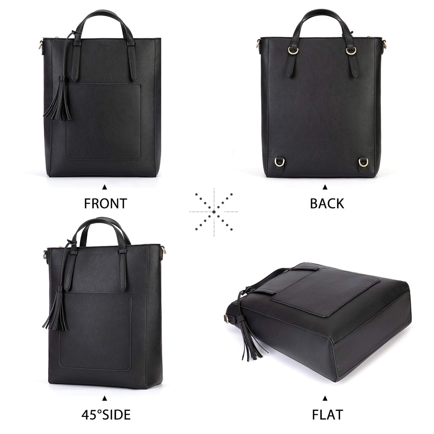 ECOSUSI Tote Bag Convertible Backpack Purse for Women Vegan Leather Handbag Multifunction Shoulder Bag for 14", 13L