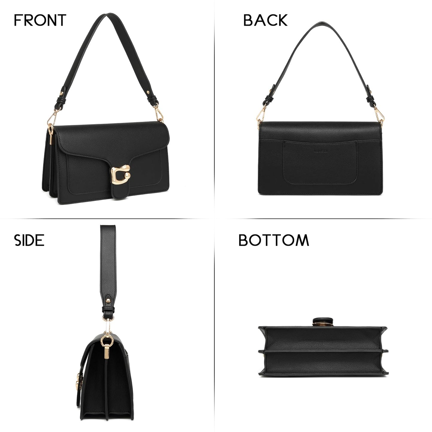 Travistar Small Crossbody Bags for Women - Leather Trendy Cross Body Purse Black Shoulder Bag Elegant Satchel Handbags Designer Evening Clutch Purses with 2 Straps Clutch Purses with 2 Straps