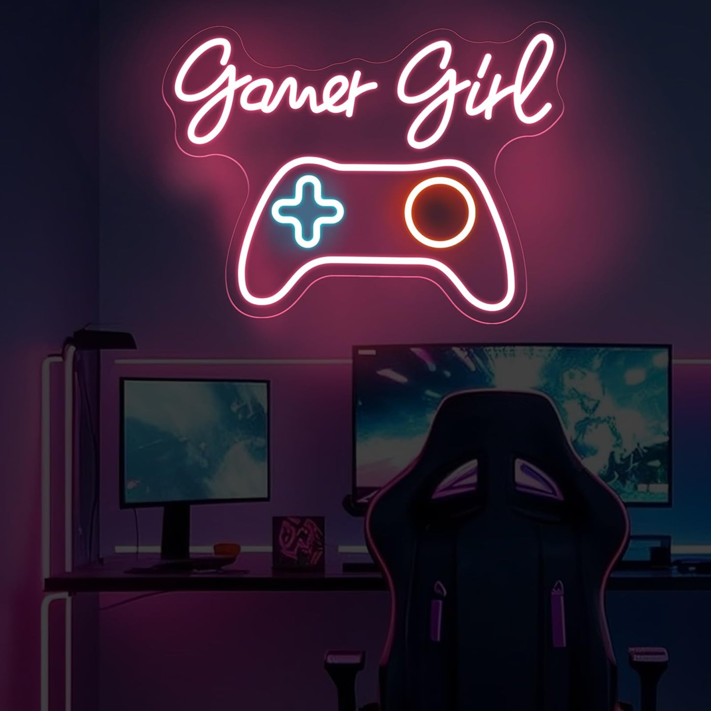 Gamer Girl Game Pad Neon Sign, Game Room Controller LED Neon Light Gamepad Wall Art Decor Home Bedroom Decoration Gift For Teen Boy Room Decor, Bar Decoration Best Gamer Gifts for Boys, Kids