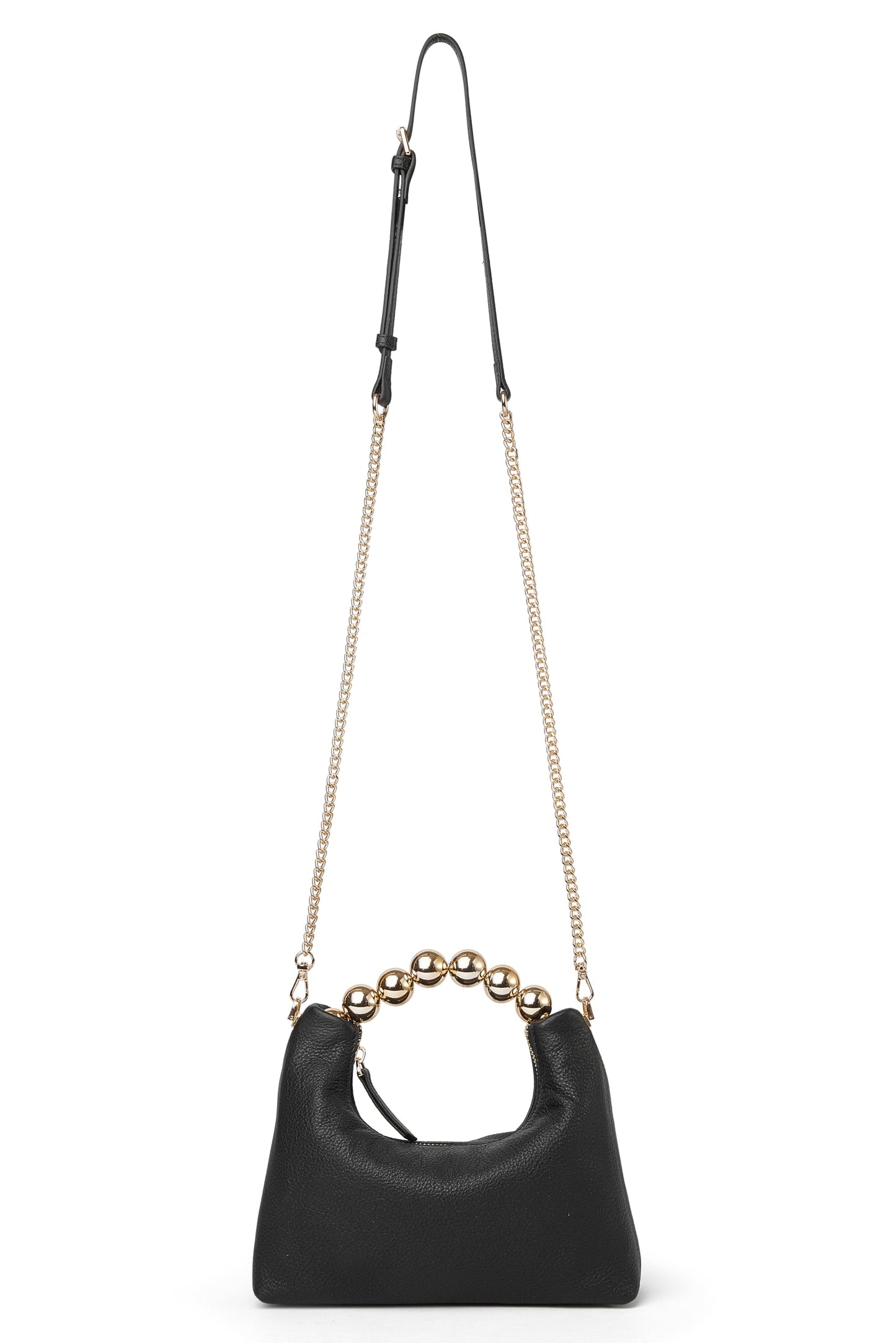 DORIS&JACKY Small Top Handle Clutch Purse for Women, Designer Leather Evening Crossbody Bag with Metal Ball Tote Handle And Leather Chain Strap (Black)