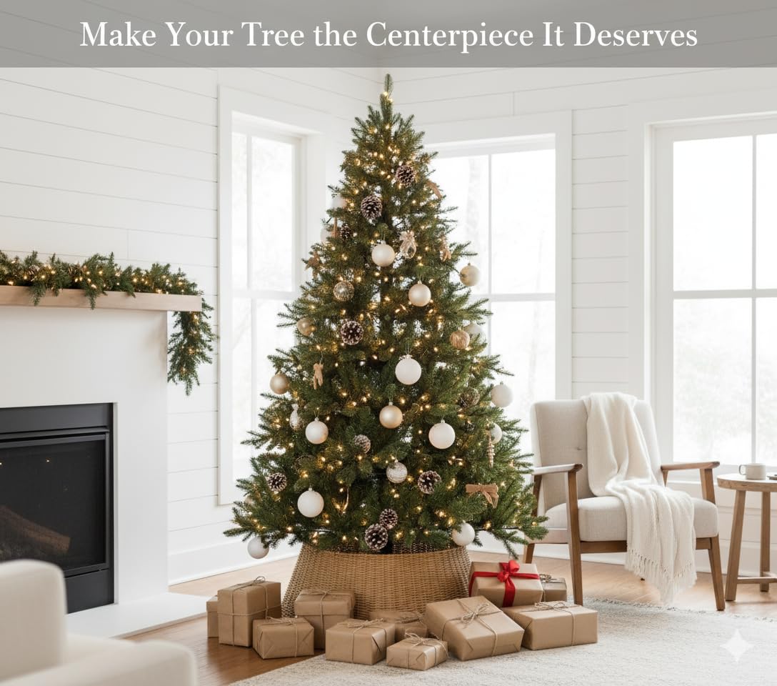 27in Farmhouse Christmas Tree Collar - Tree Basket - Natural Woven - Base Cover for Christmas Tree - Tree Skirt - Tree Ring