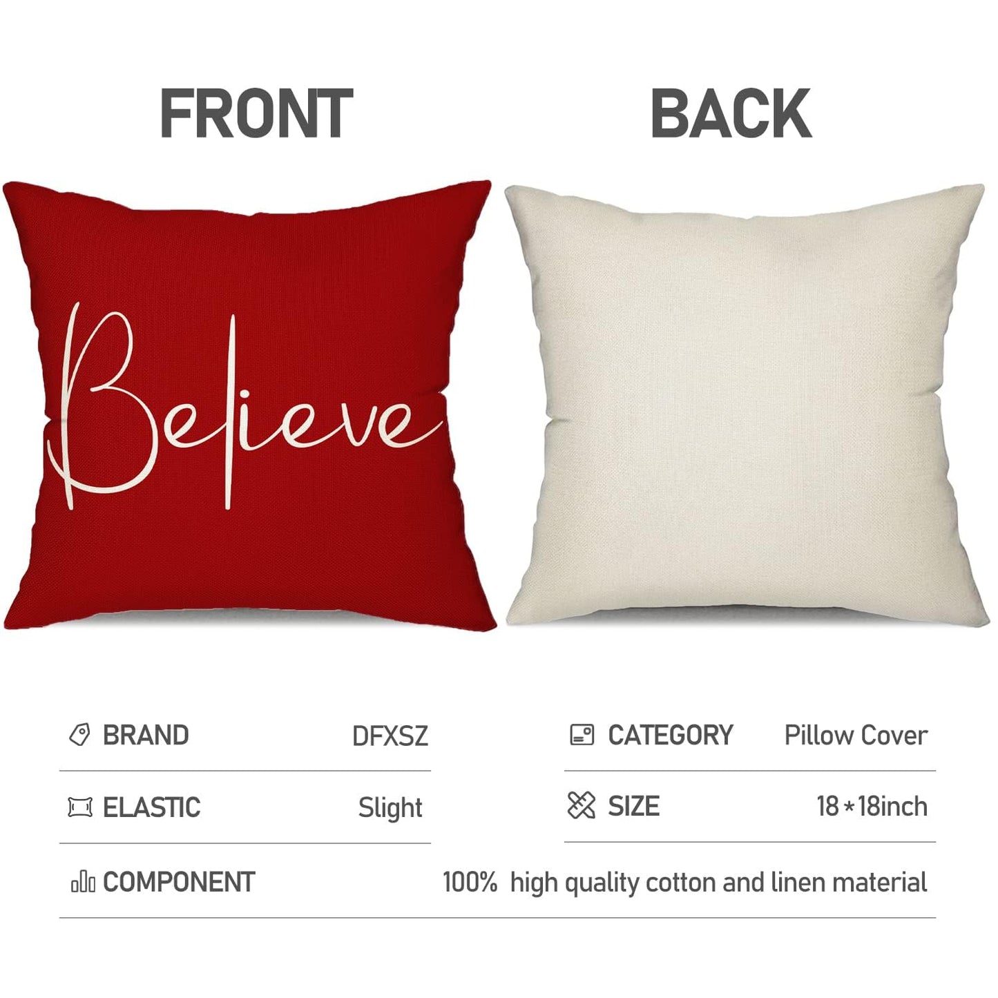 DFXSZ Christmas Throw Pillow Covers 20x20 Inch Set of 2 Merry Christmas Farmhouse Decorations Believe Holiday Decor Throw Cushion Case for Home Couch