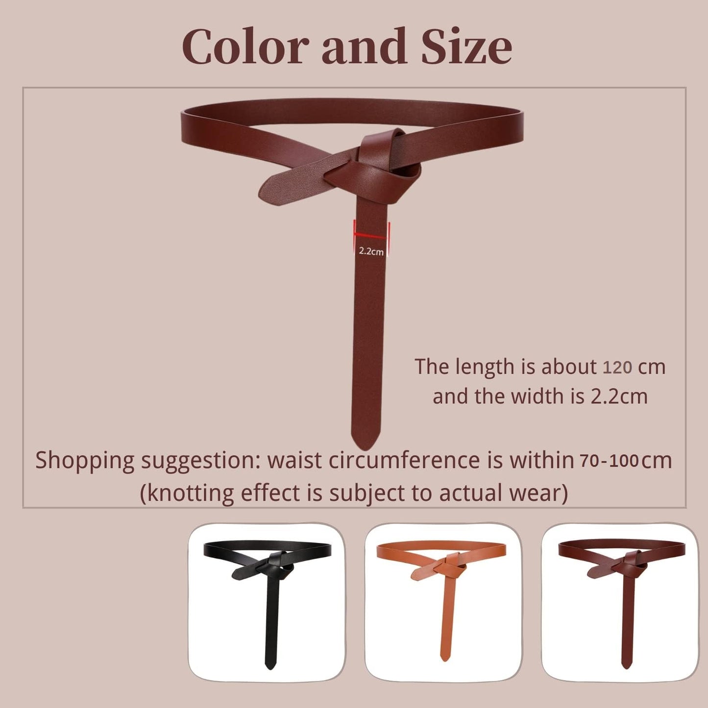 OZJABC Knot Belts For Women Soft Faux Leather Belt Fashion Tie Belts For Women Wrap Belt For Jeans Pants Dress (Brown)