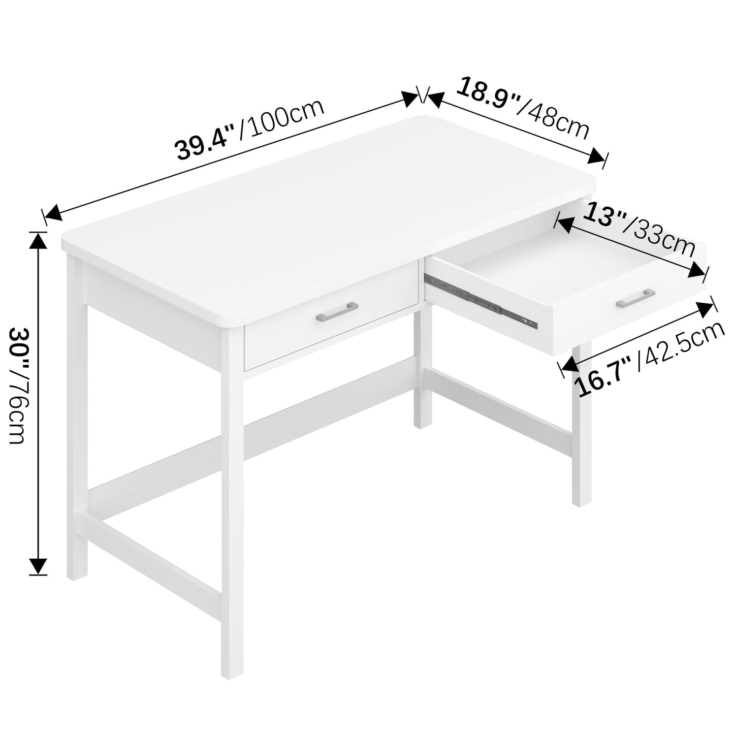 4NM 39.4" Computer Desk with Drawer, Morden White Home Office Desk, Study Writing Table with Storage for Small Spaces,Vanity Desk Makeup Table for Bedroom - White